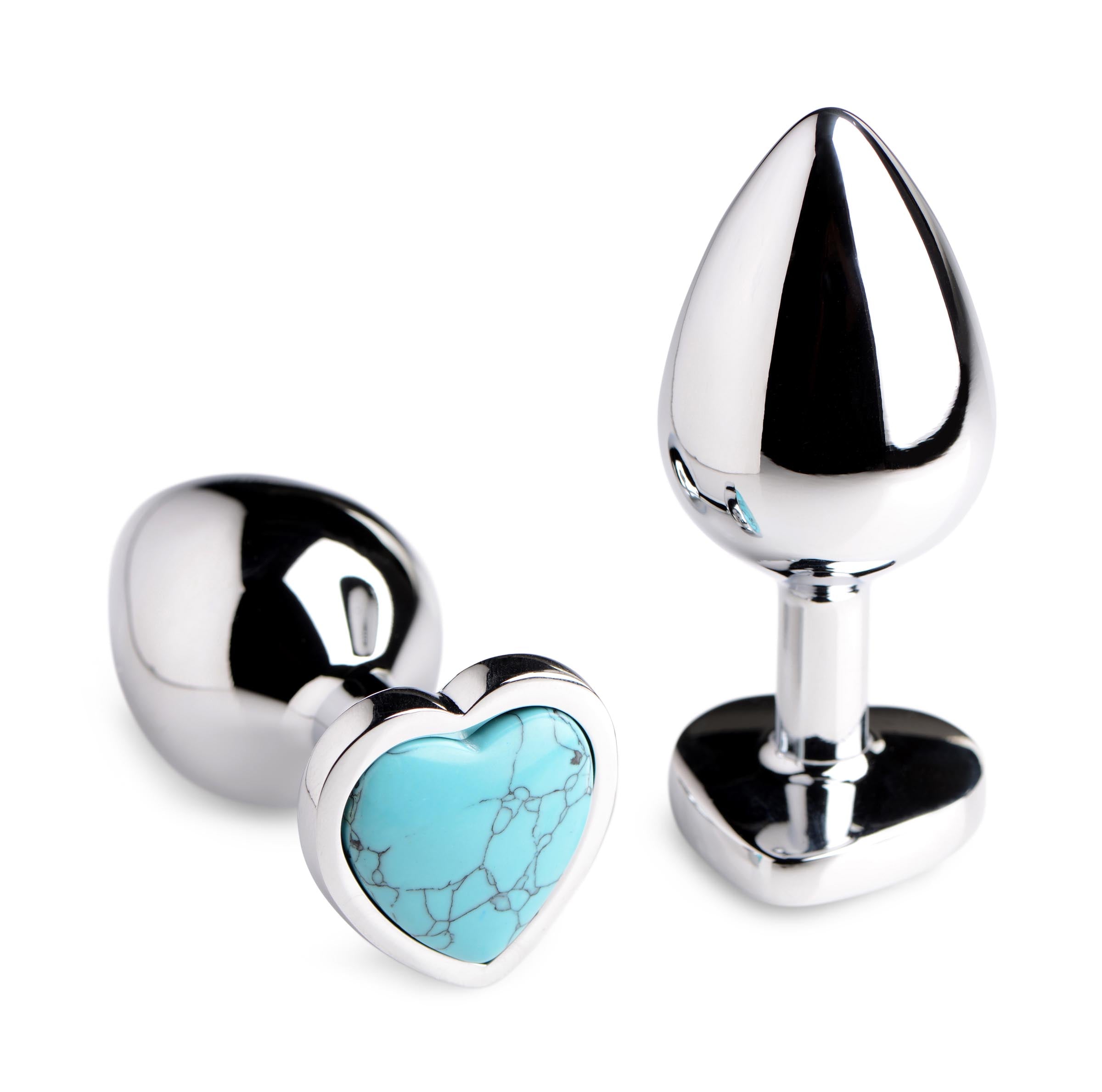 Turquoise heart-shaped anal plug made of body-safe silicone material