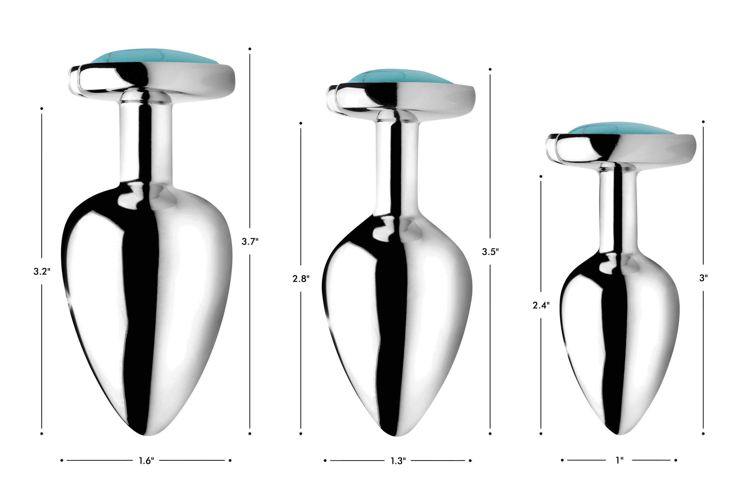 Set of turquoise gemstone heart anal plugs in different sizes