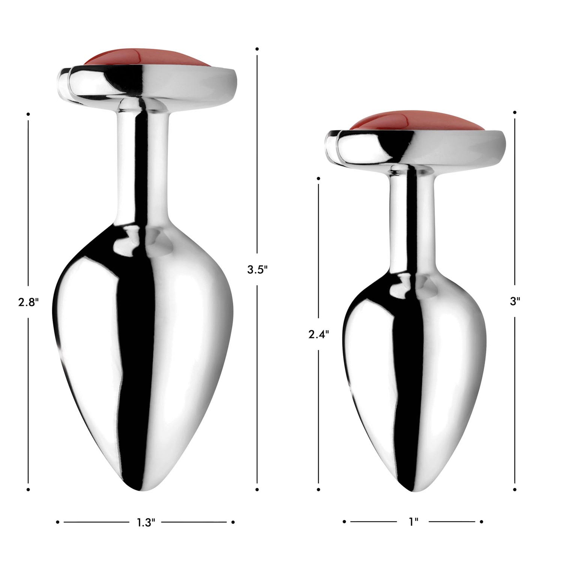 Red Jasper gemstone heart anal plugs displayed side by side