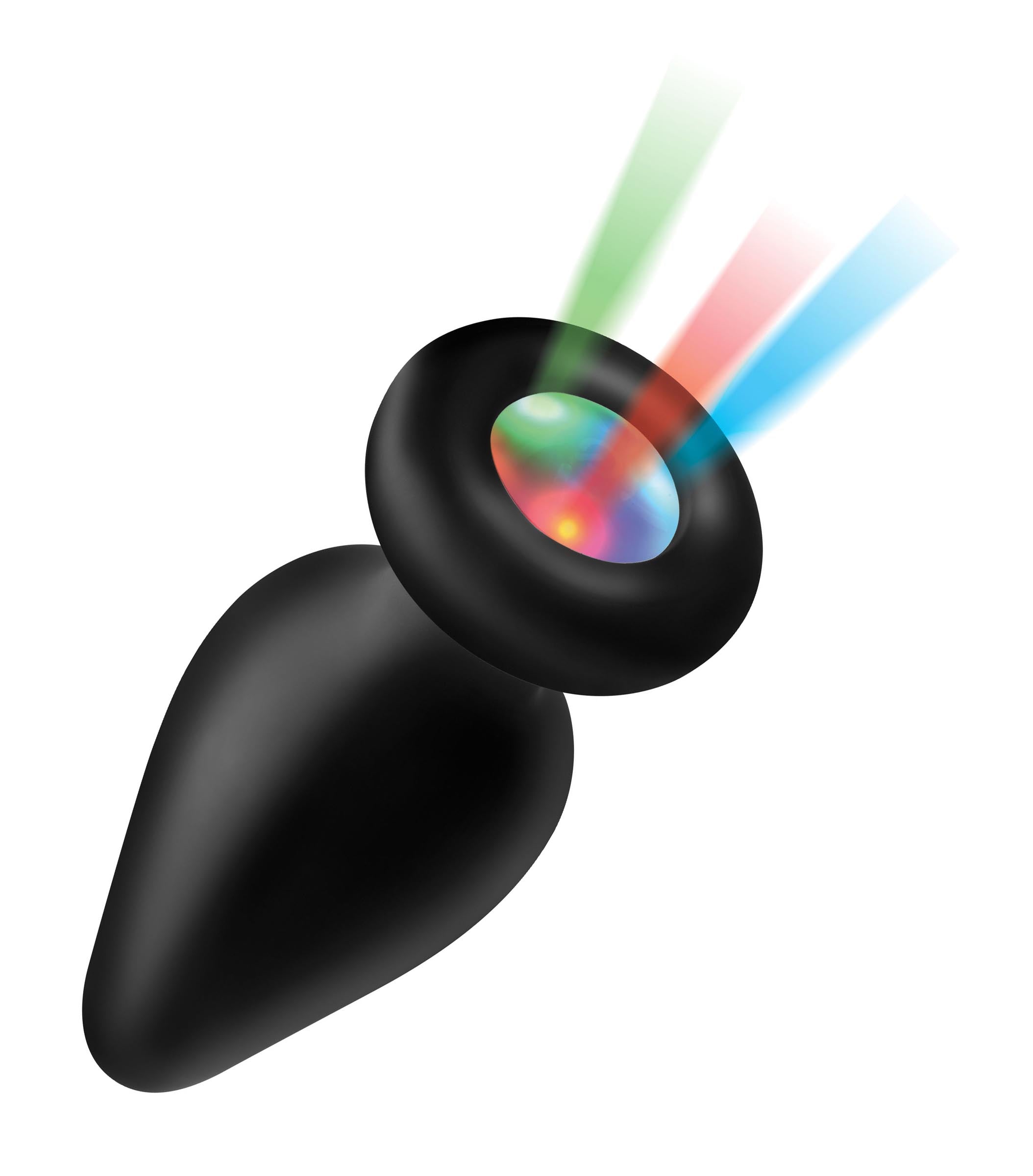 Silicone anal plug showcasing its rainbow light illumination