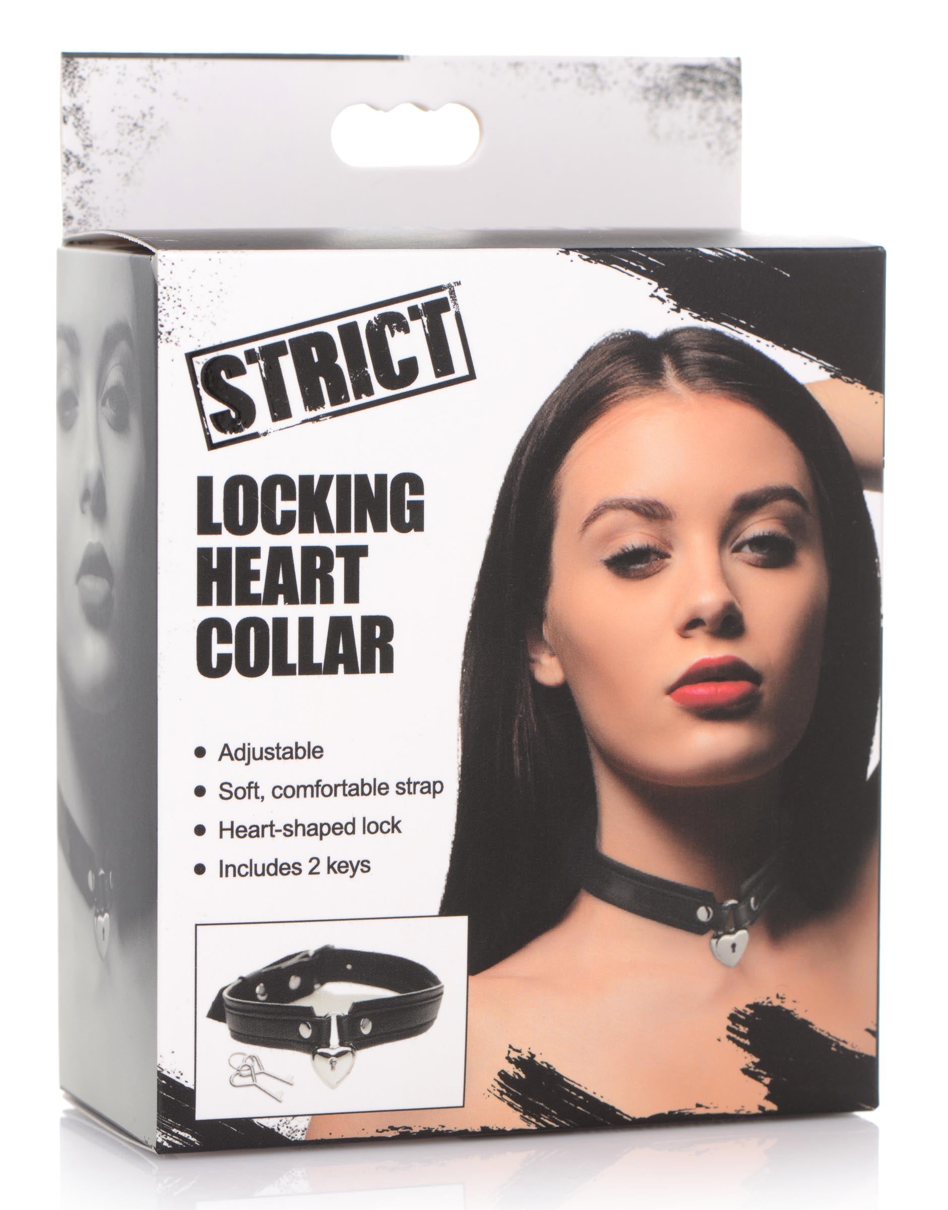 The original packaging of the Locking Heart Collar product