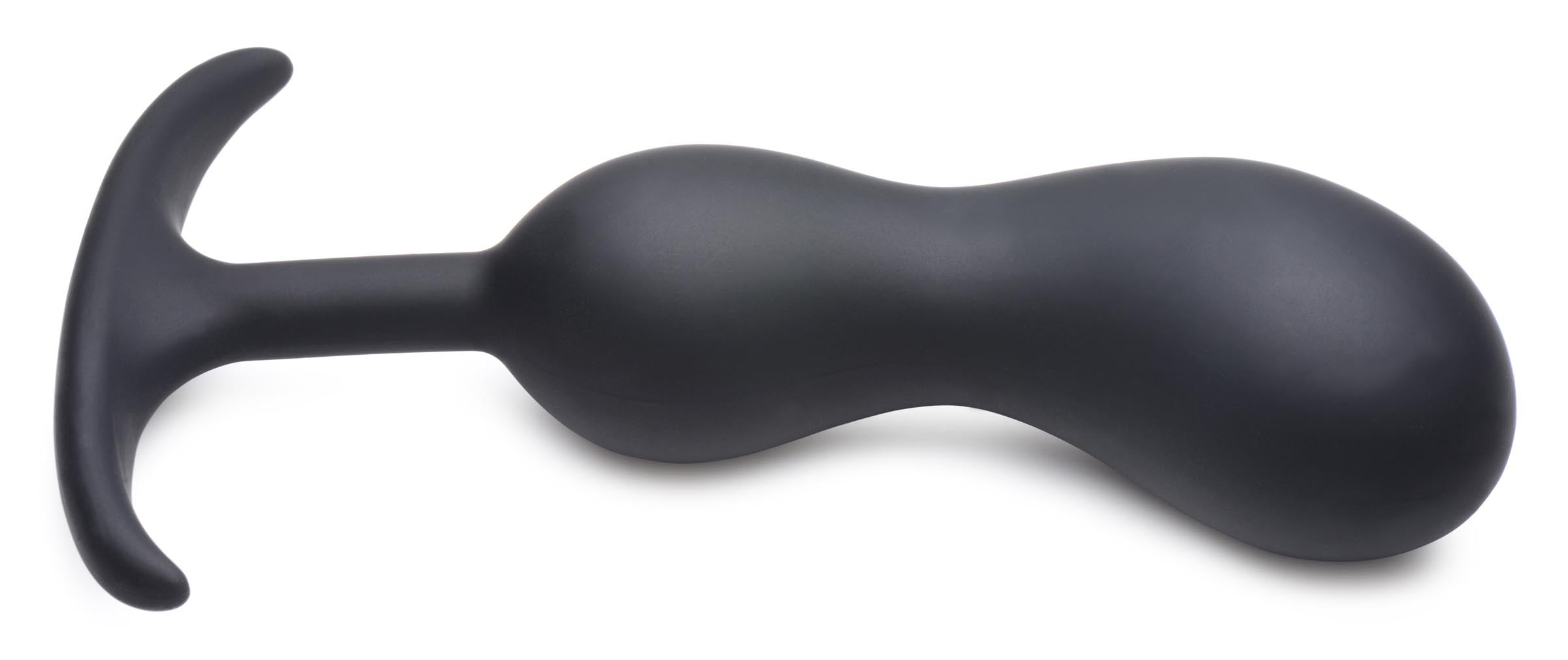 Black silicone weighted prostate plug with ergonomic handle