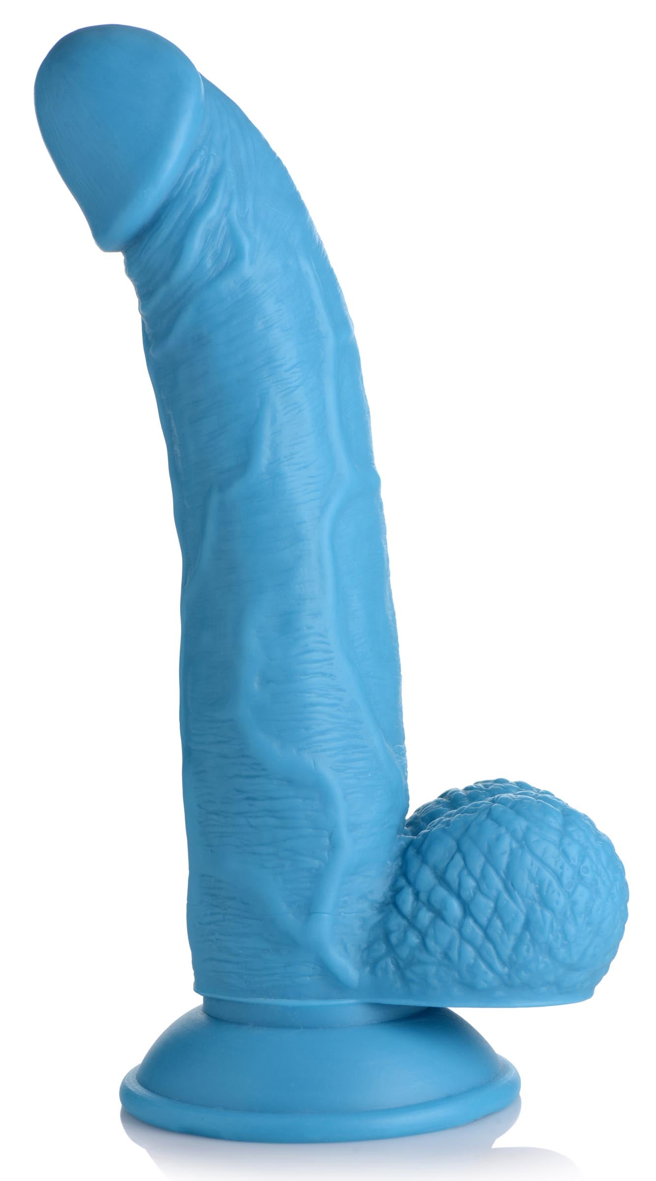 7.5-inch dildo with balls in blue, made of silicone