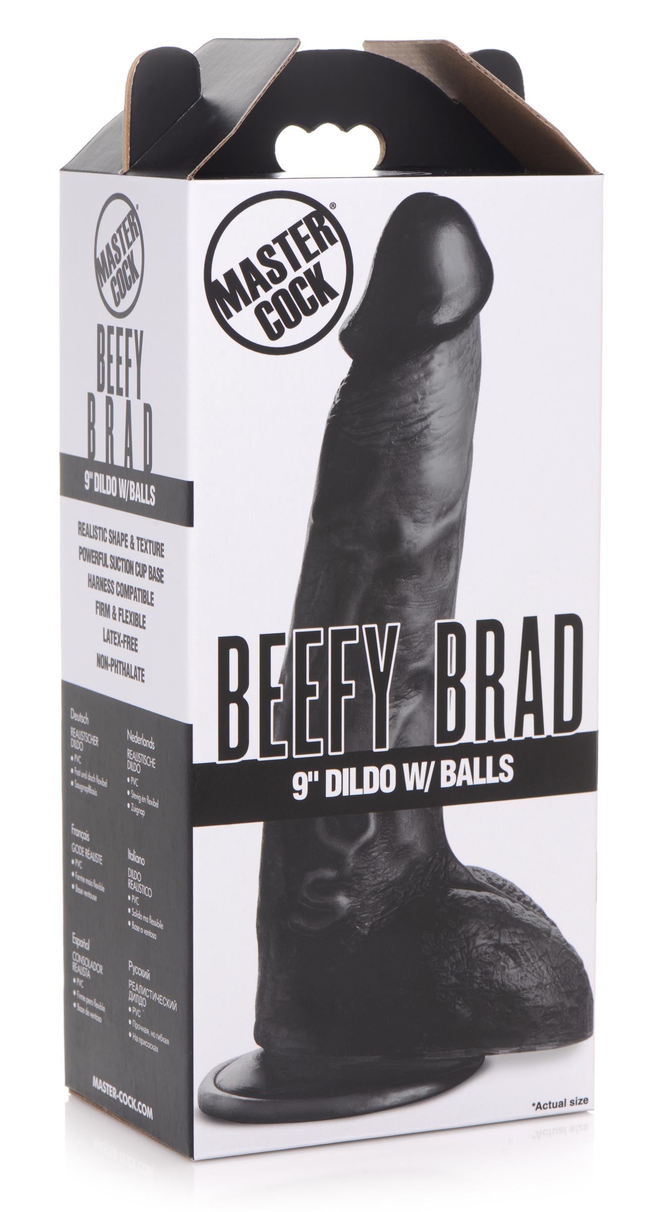 Beefy Brad 9 inch dildo with textured balls detail