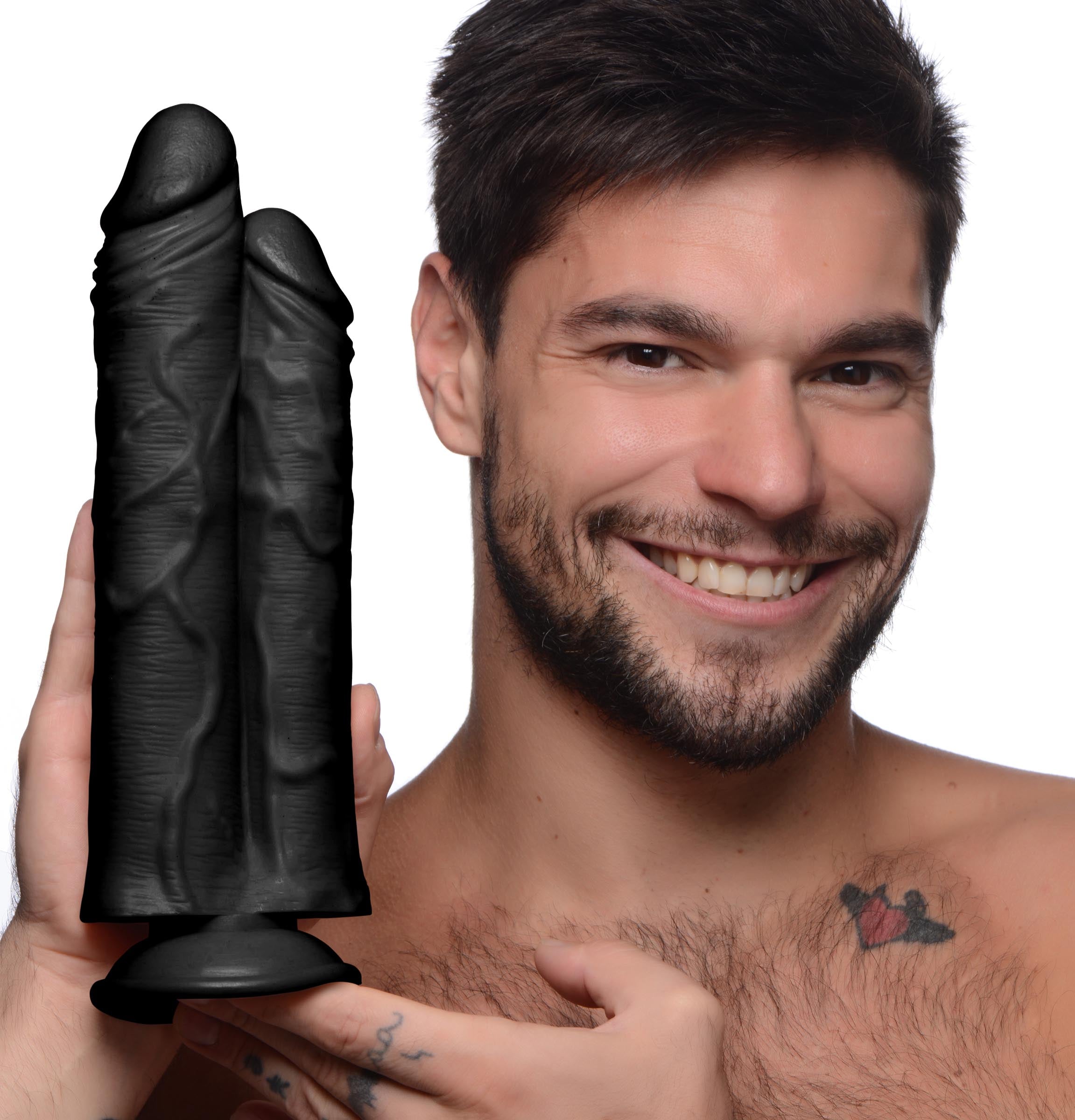 Close-up of the Double Stuffer 10 Inch Dildo held by a person