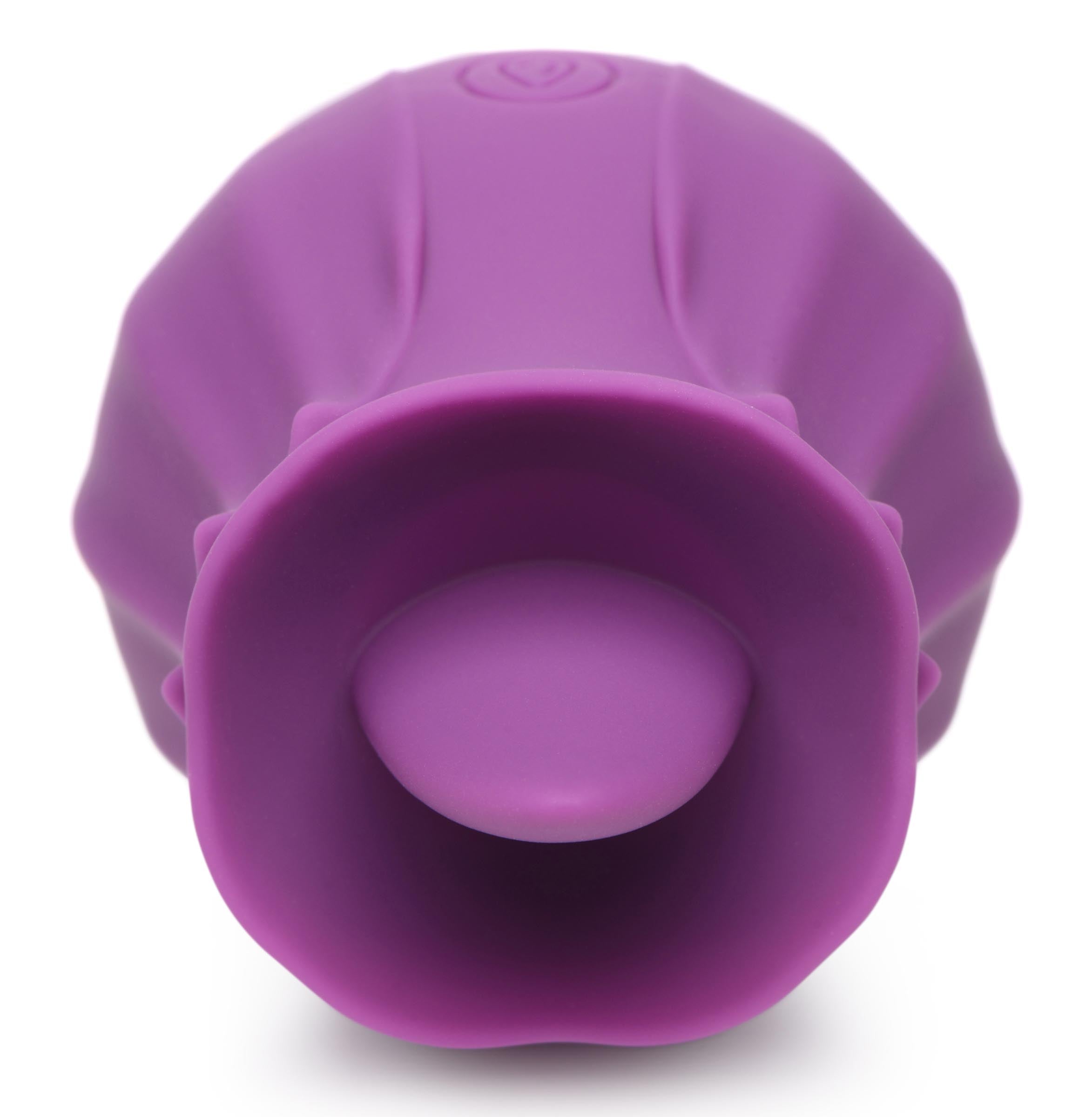 Close-up of the purple clit licking stimulator's central stimulation hole