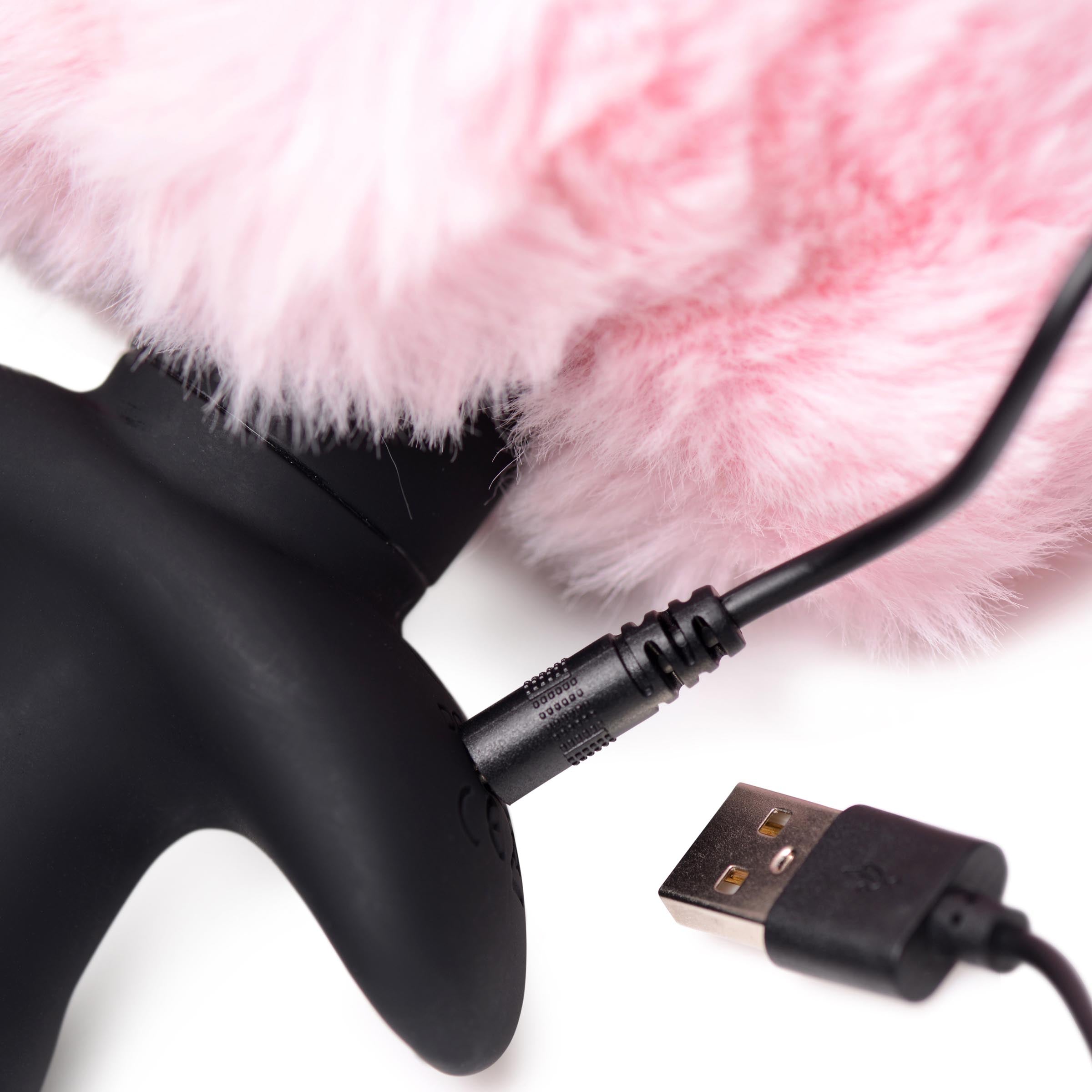 The Remote Control Wagging Bunny Tail Anal Plug with a USB charging cable