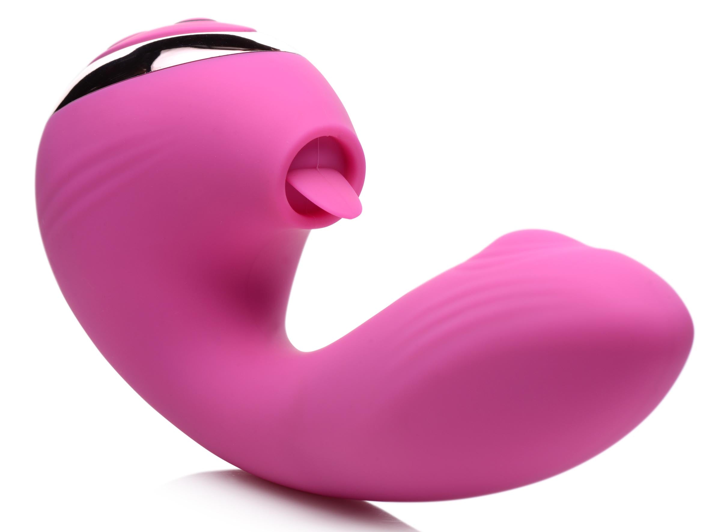 Close-up view of the 10x Licking G-throb Silicone Vibrator showcasing its texture and design