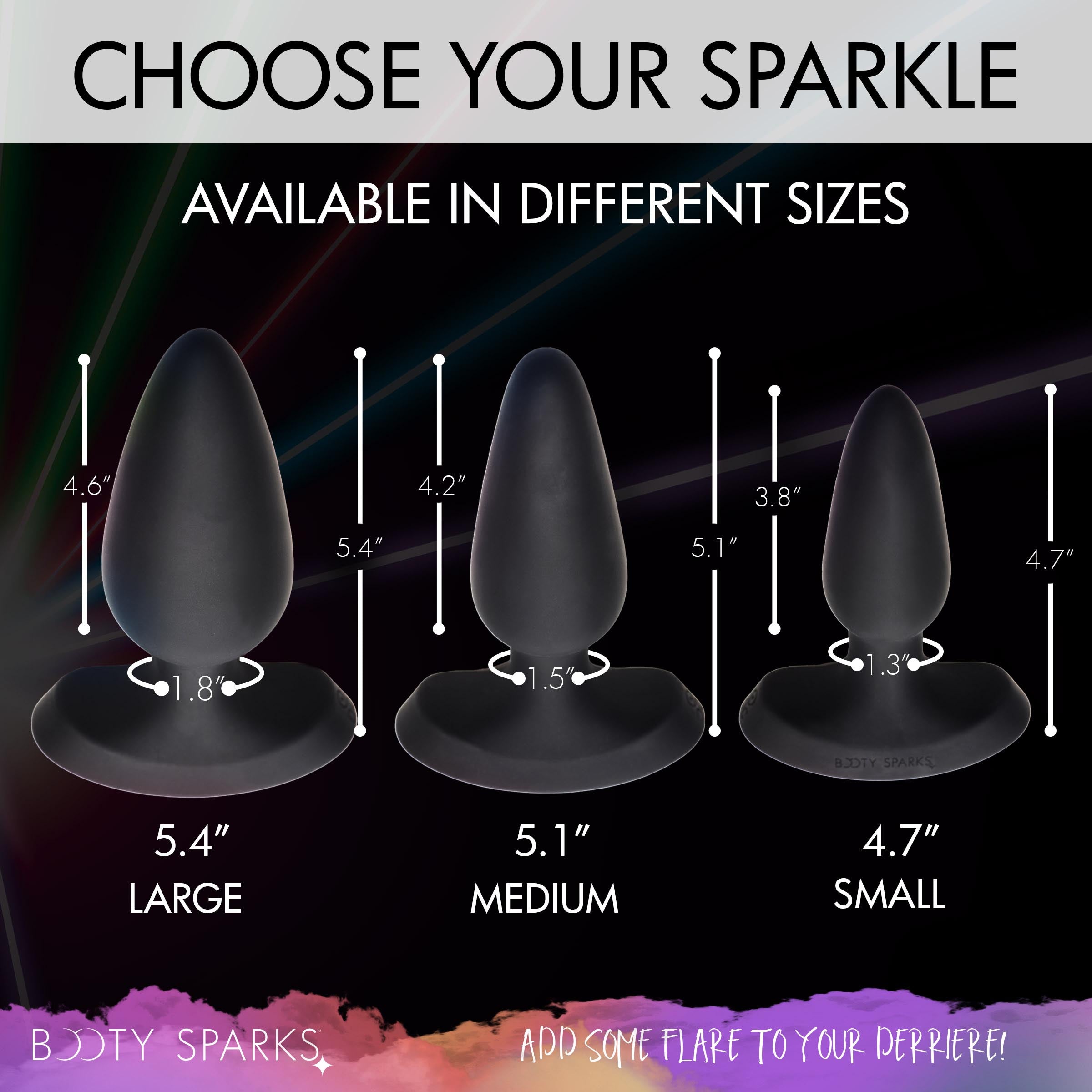 Various sizes of the 28x Laser Silicone Anal Plug lined up for comparison