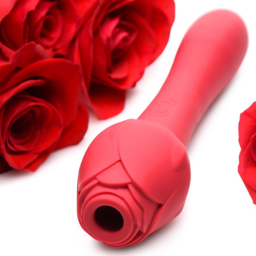 Red Bloomgasm Sweet Heart Rose Clitoral Suction Vibrator on a white background