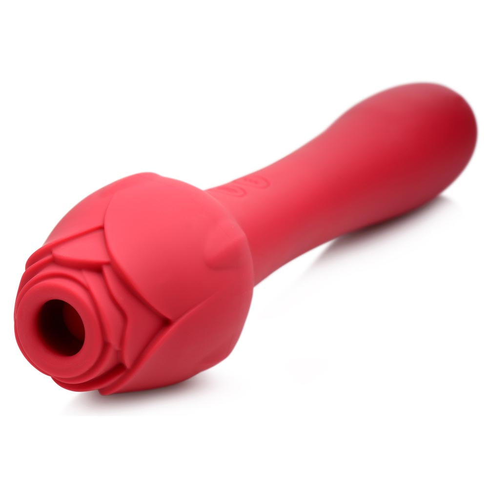 Close-up of the Bloomgasm Sweet Heart Rose Clitoral Suction Vibrator with petal design