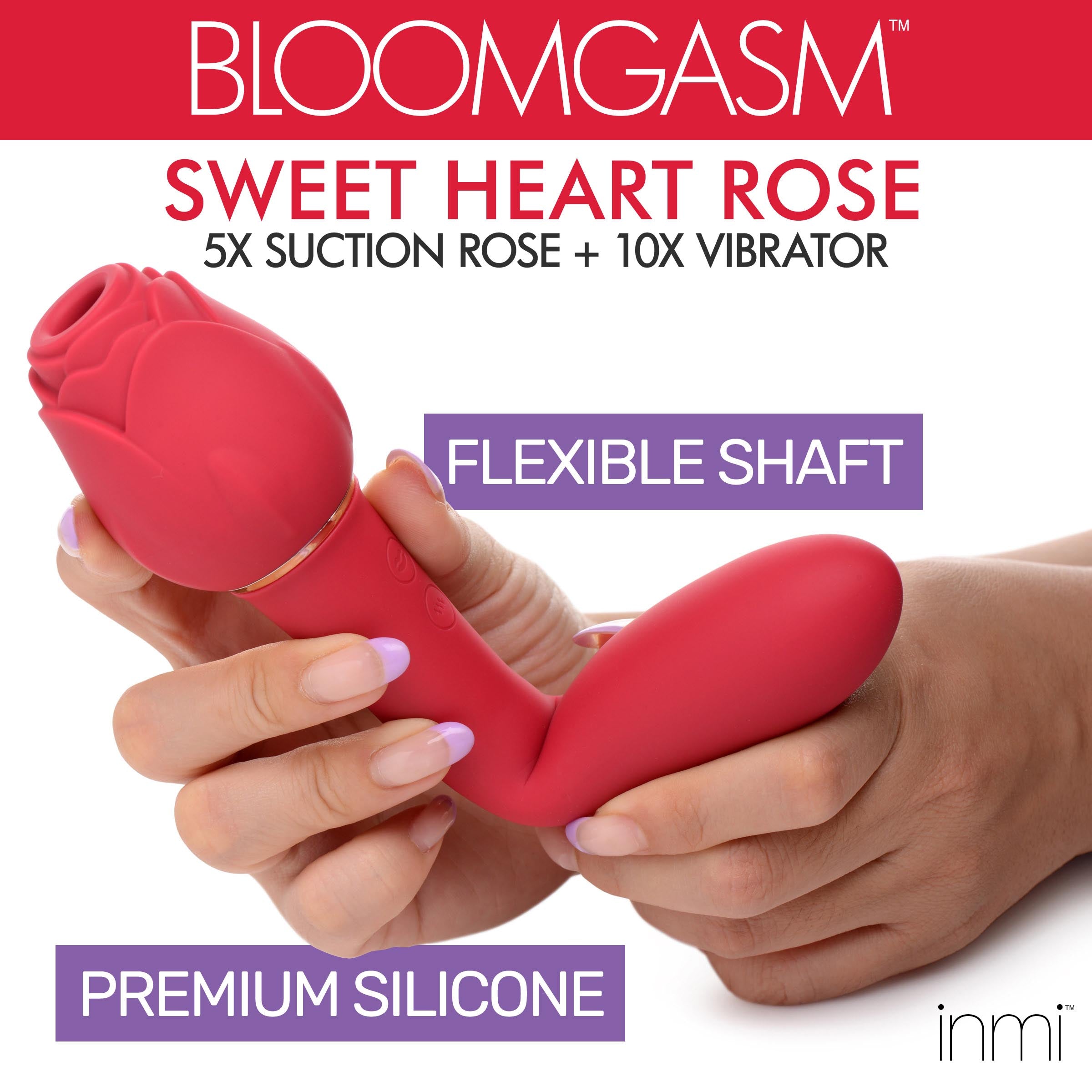 Packaging of the Bloomgasm Sweet Heart Rose Clitoral Suction Vibrator