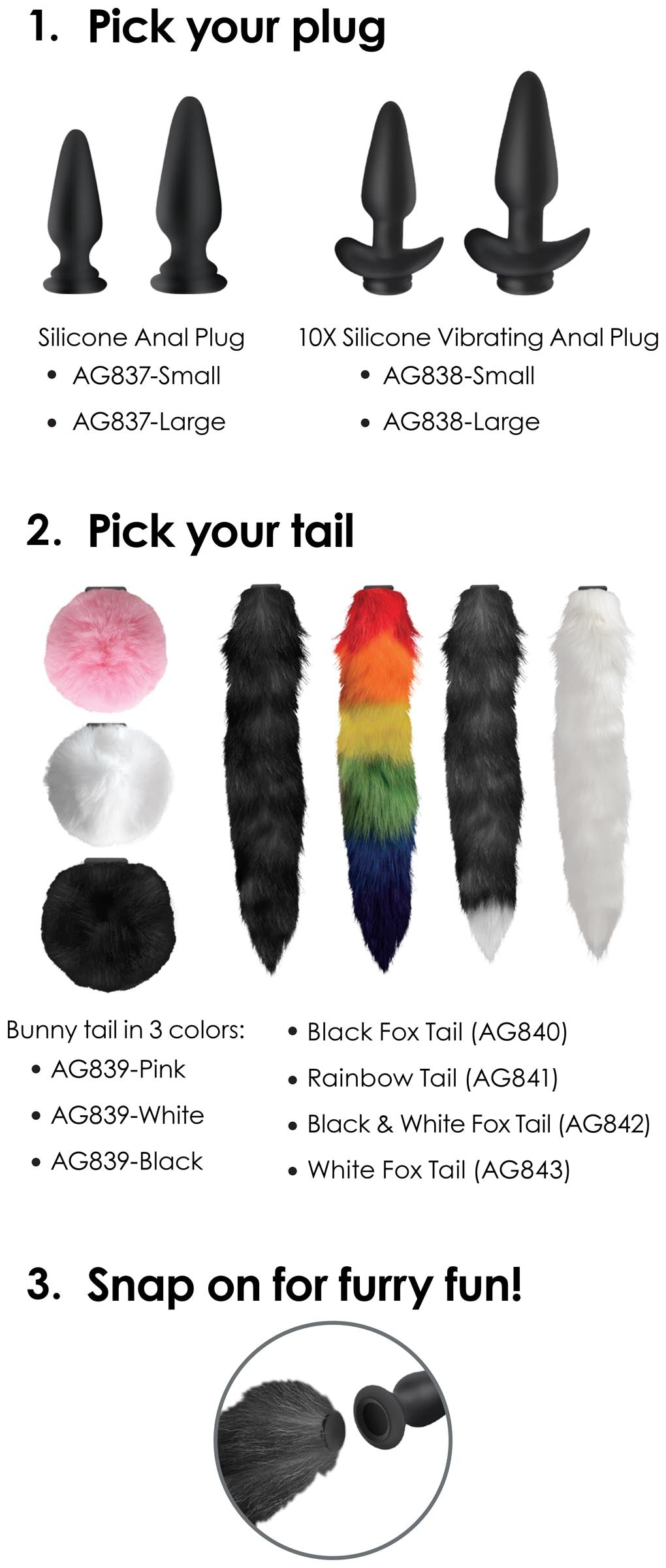 Instructions on how to use the interchangeable connectors with the white fox tail