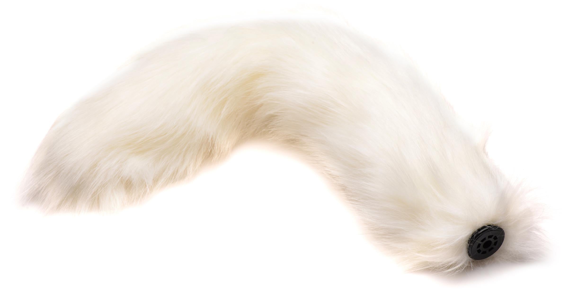 Close-up view of the white fox tail's attachment button