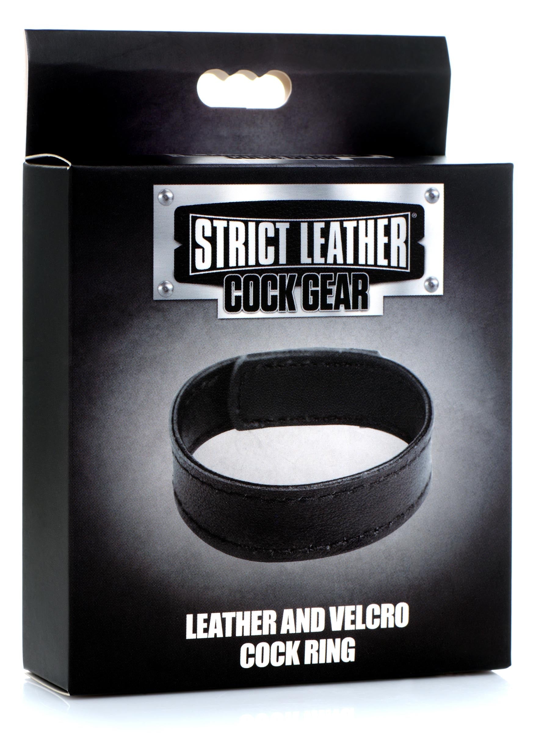 Leather cock ring with velcro closure and texture details