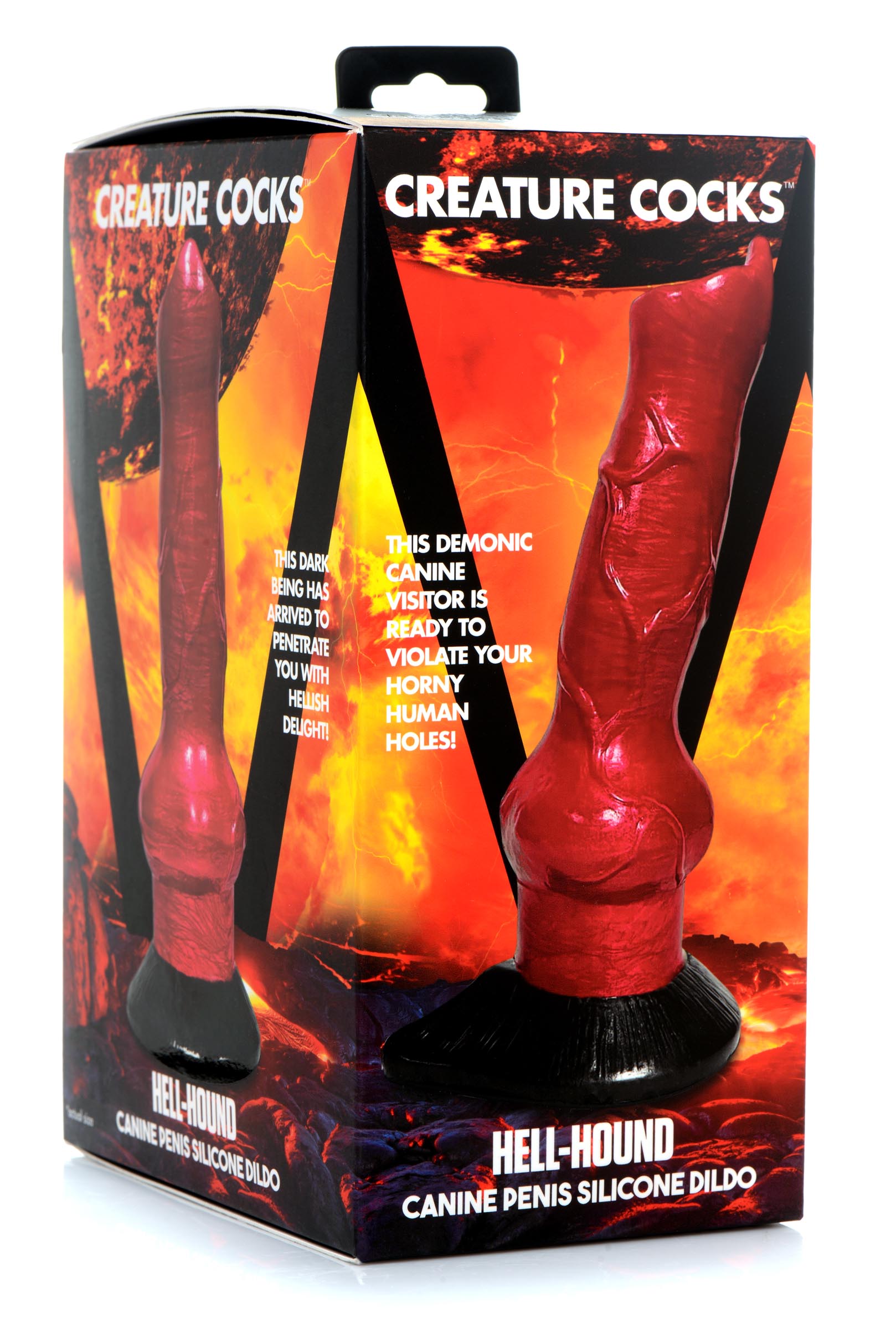 Hell-hound canine penis dildo presented in its original packaging