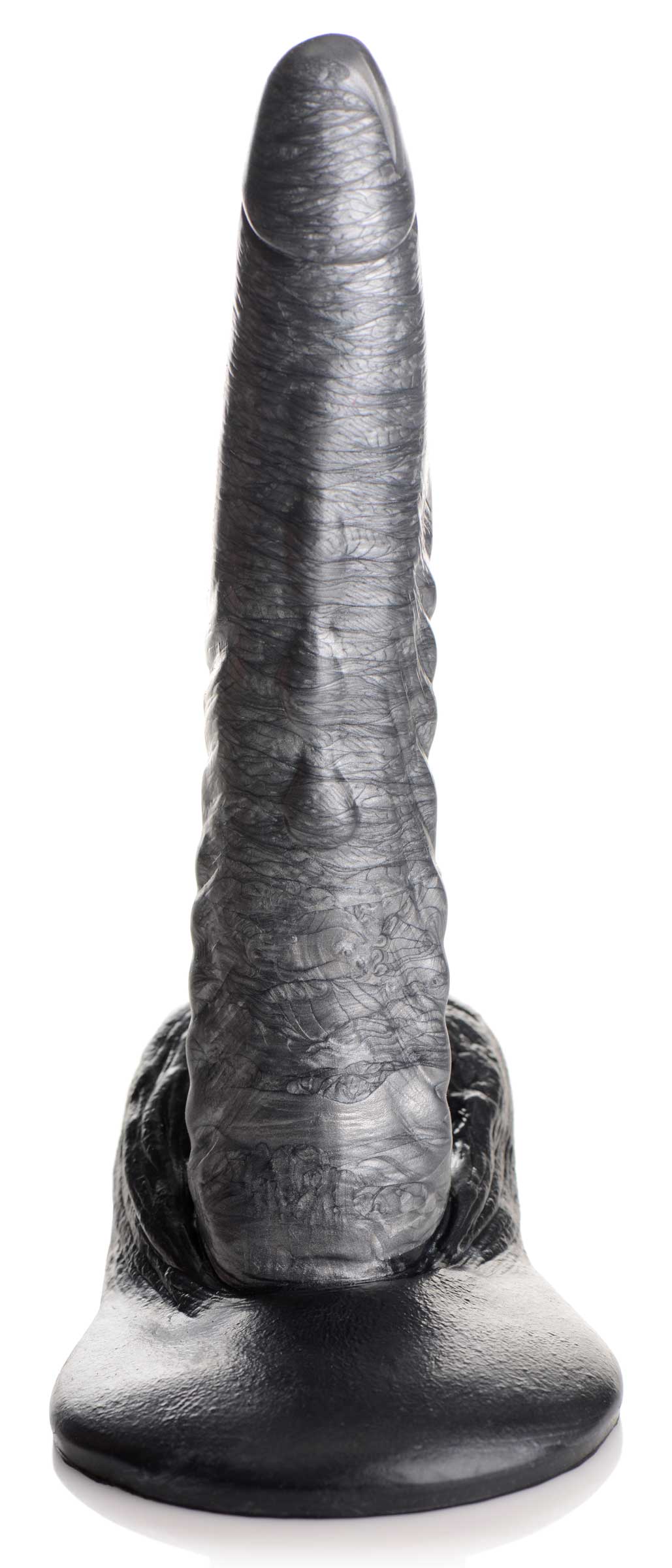 Long black silicone dildo with a realistic texture