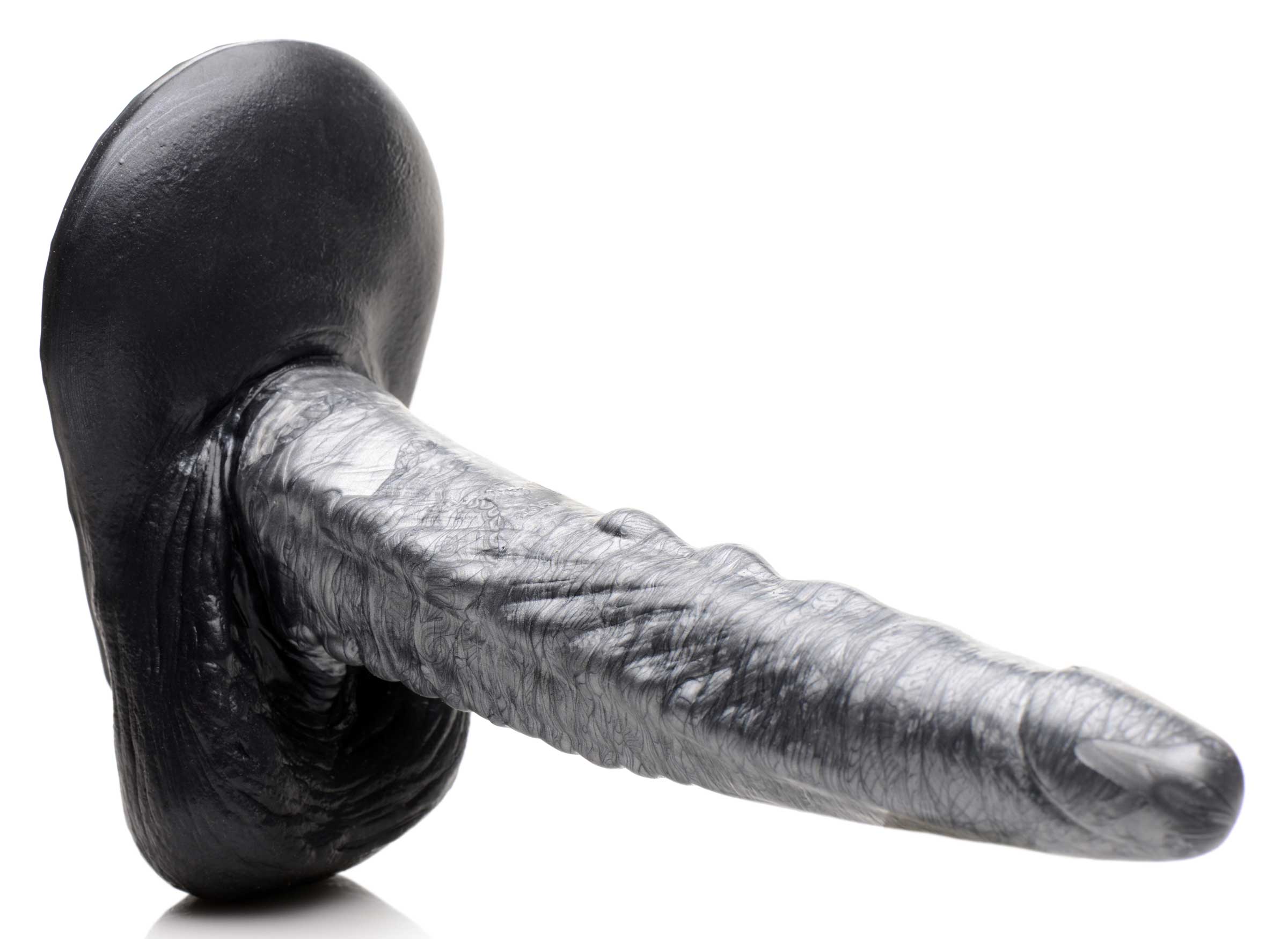 Black silicone dildo with a detailed tail feature