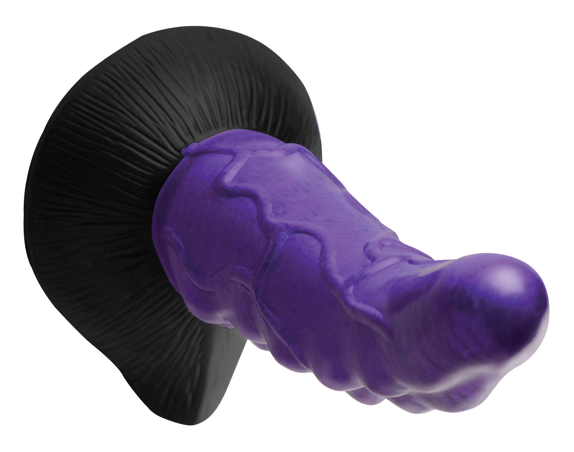 Detail of the Orion Invader Dildo's black base and purple shaft