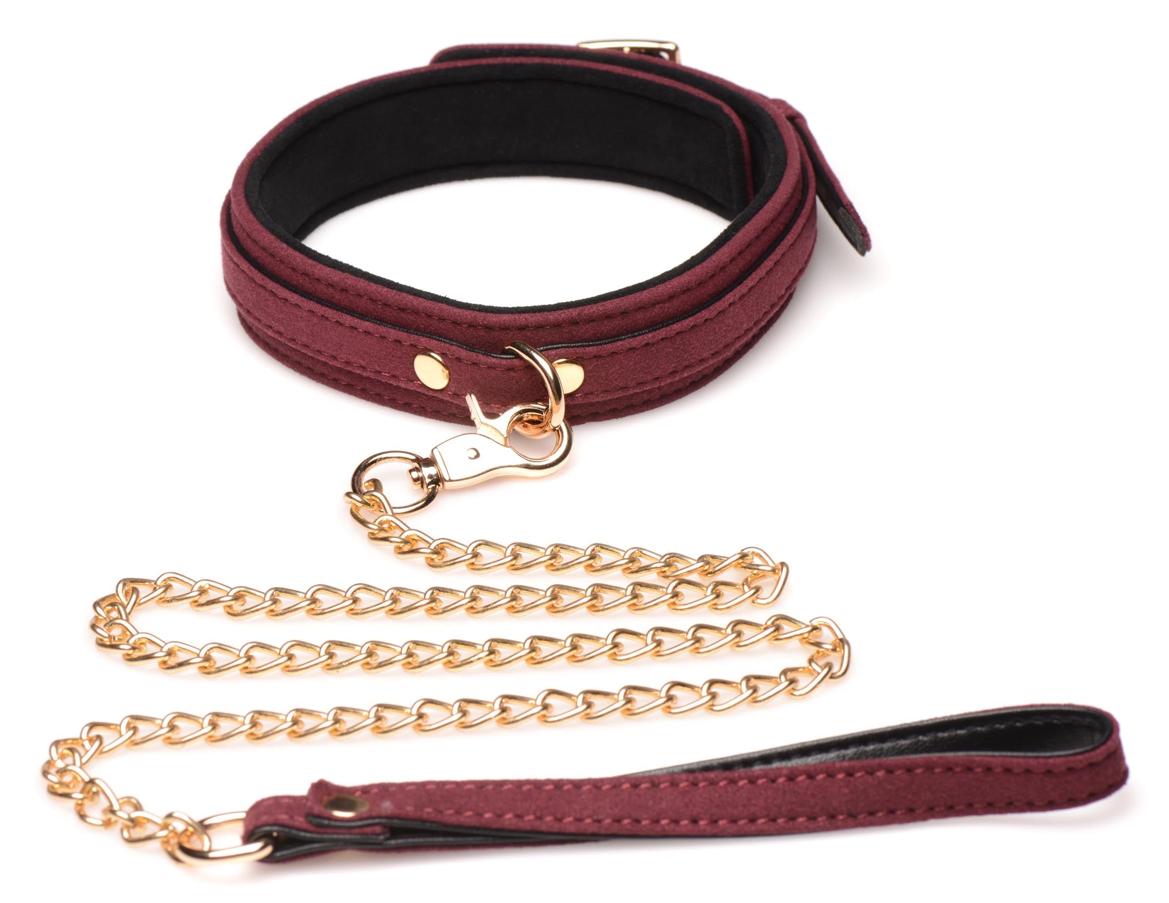 Burgundy velvet choker with gold-tone chain detail