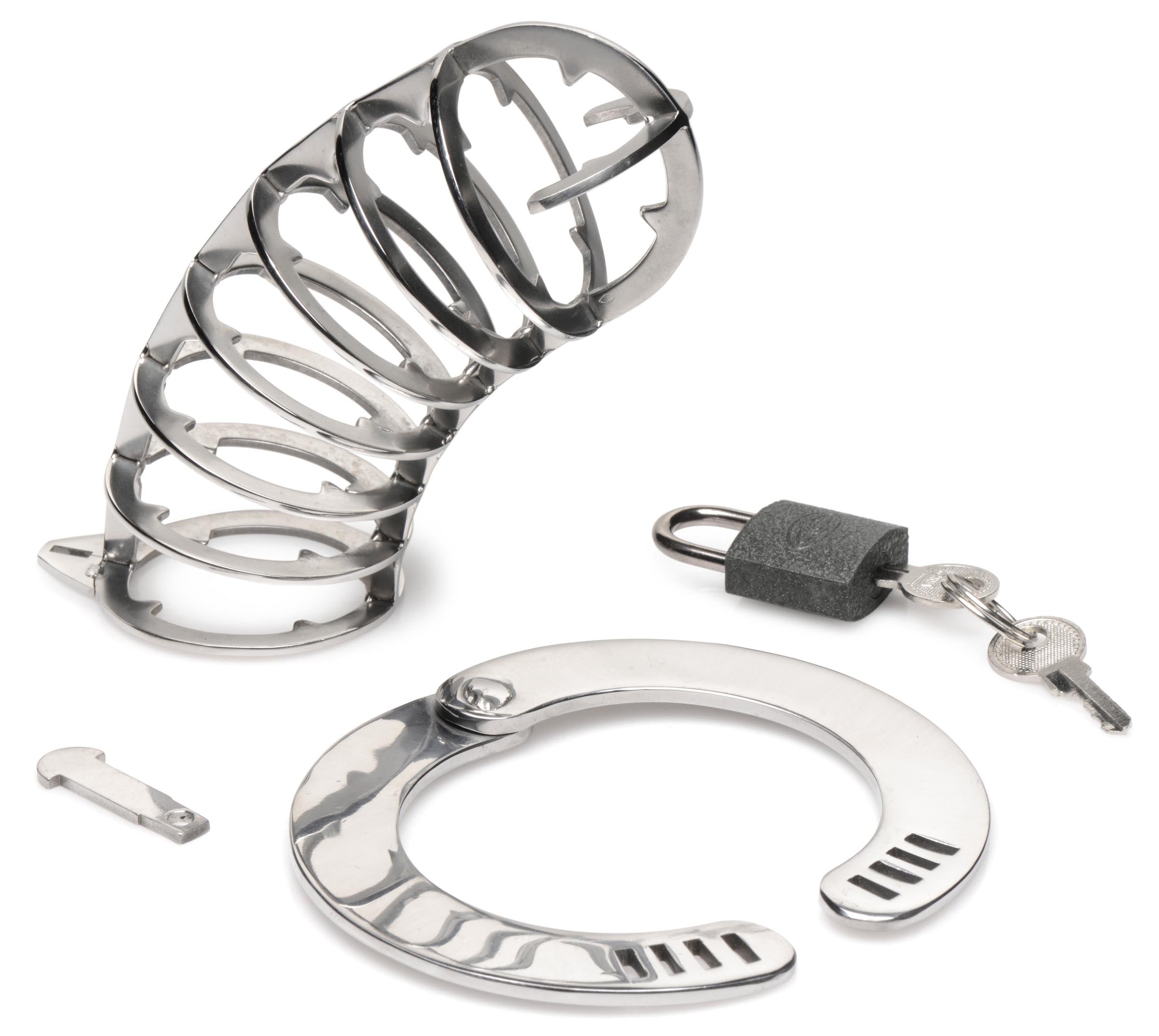 Stainless steel chastity cage with a secure lock and key feature