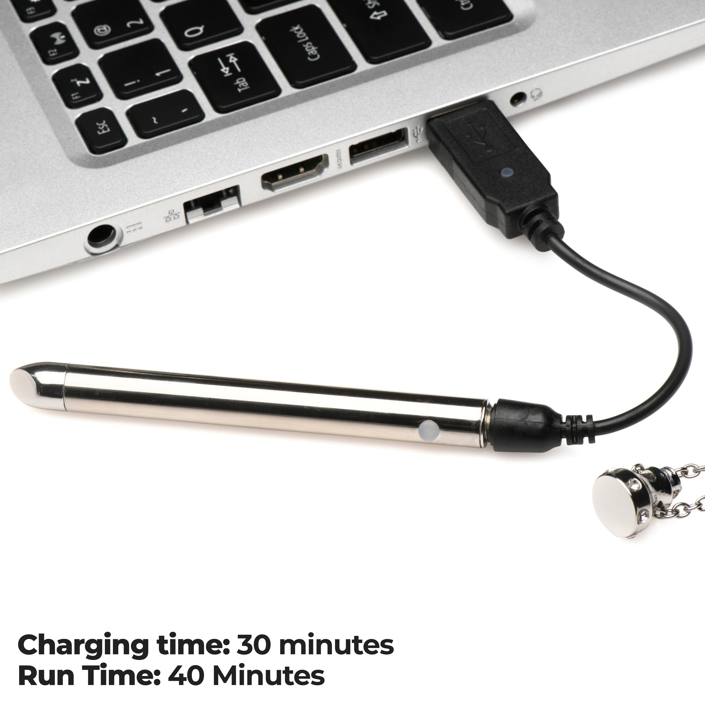 7x Vibrating Necklace connected to a laptop for charging