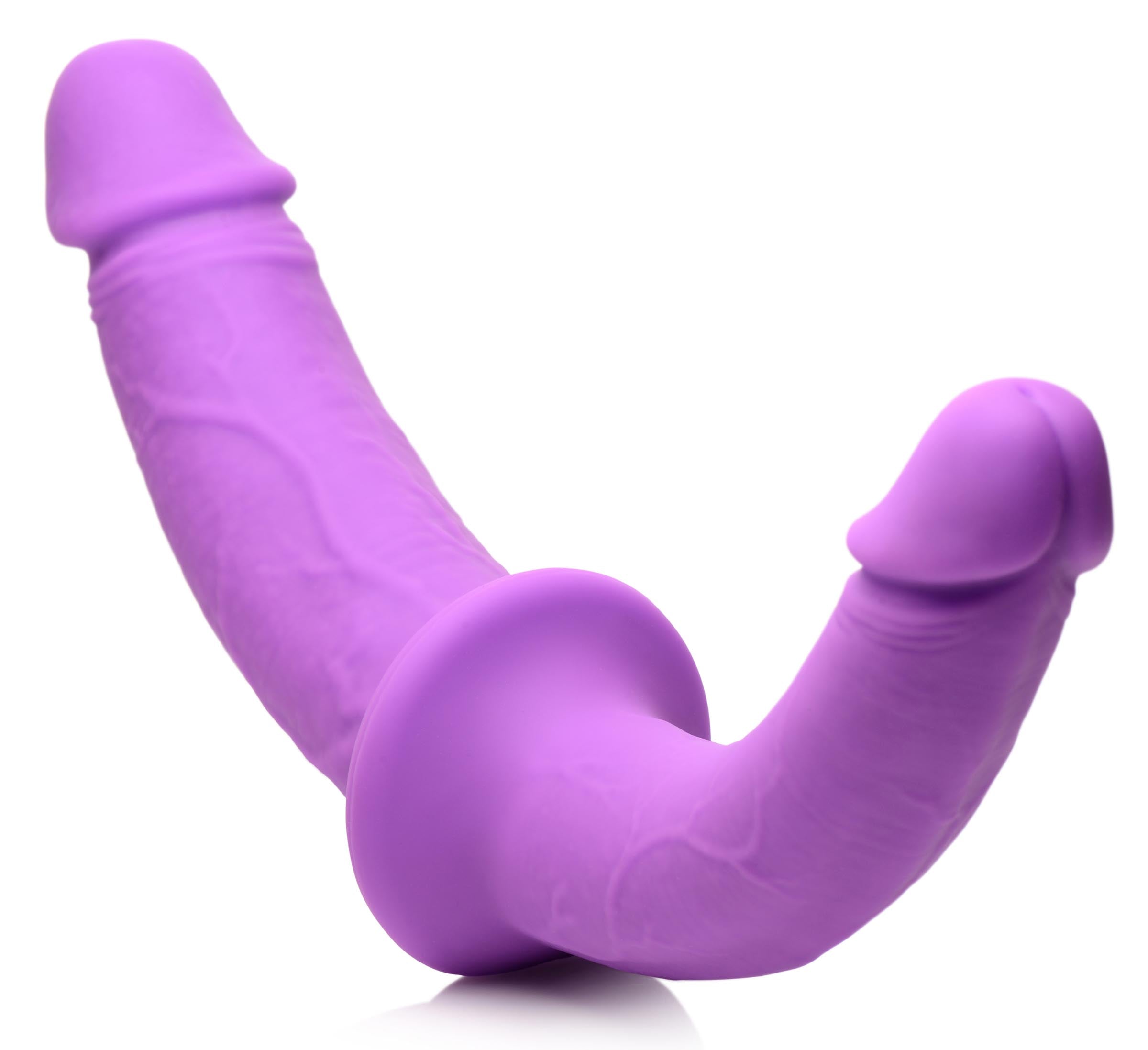 Detail of the silicone texture on the purple double dildo