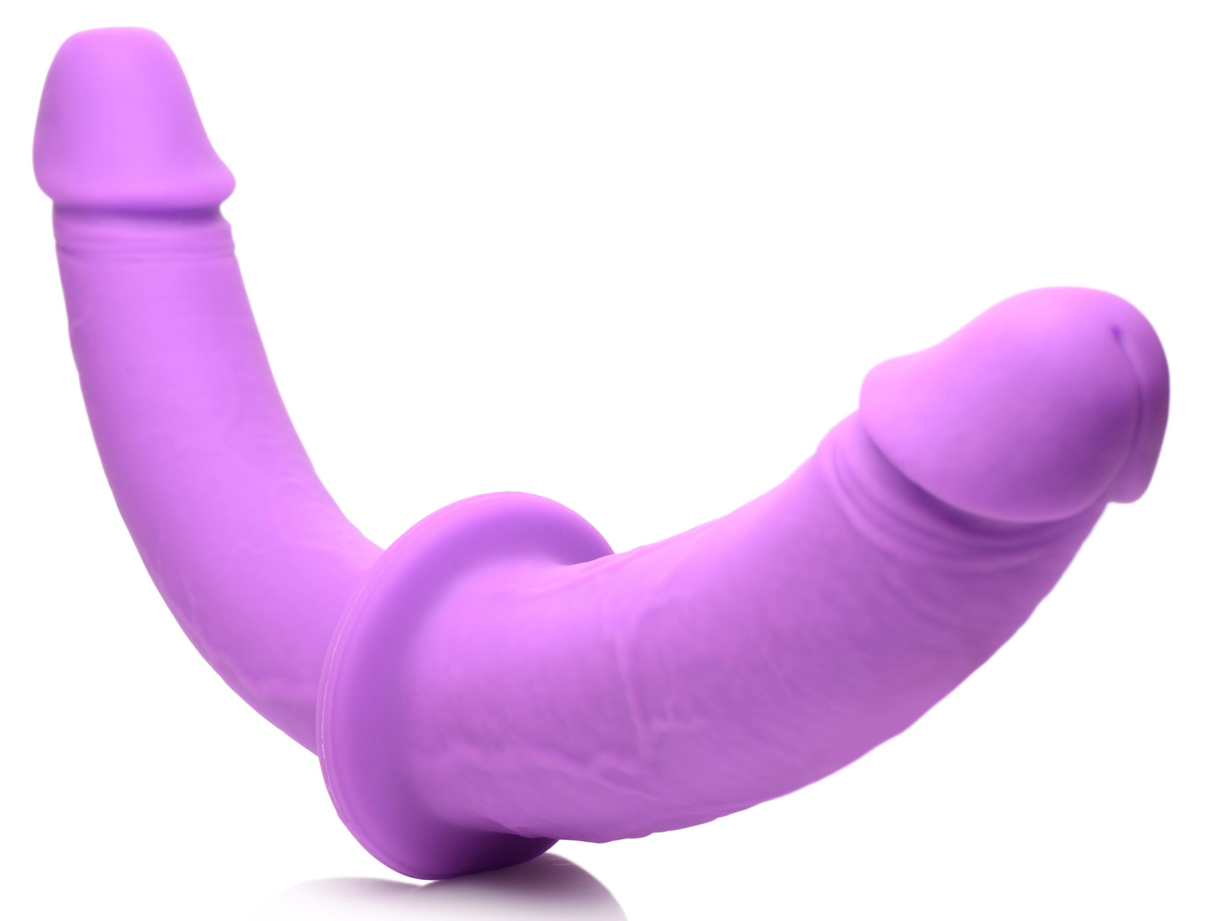 Close-up of the silicone double dildo with a pronounced head