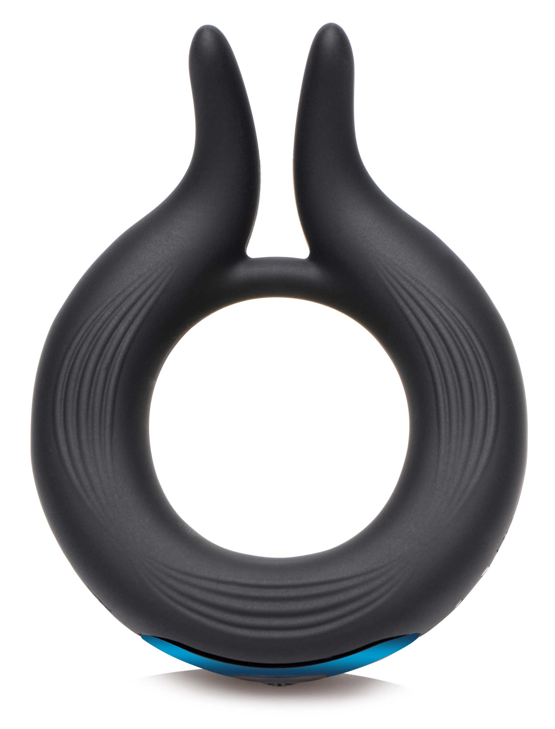 Silicone cock ring with dual stimulation feature on white surface