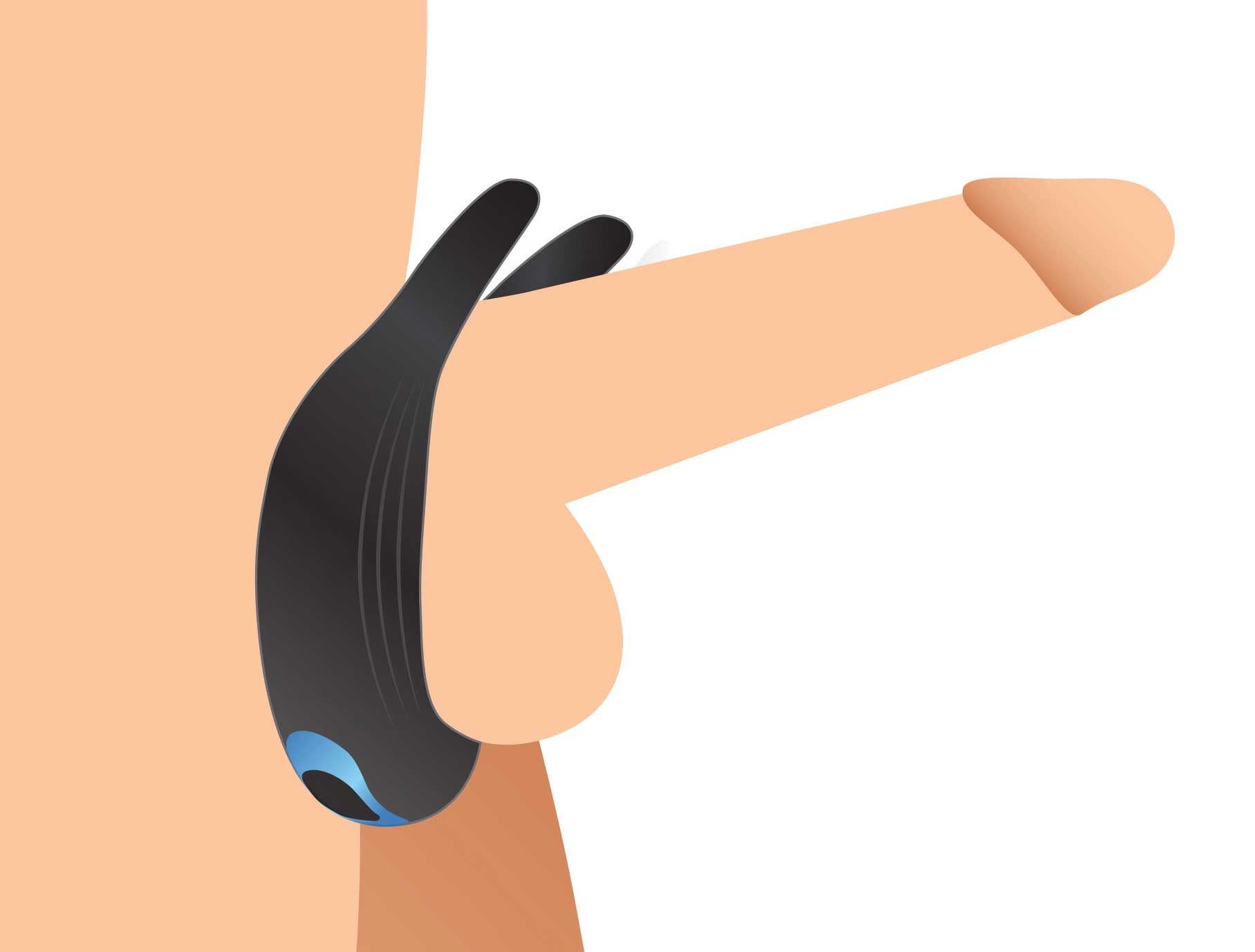 Close-up of a dual stimulation silicone cock ring in black