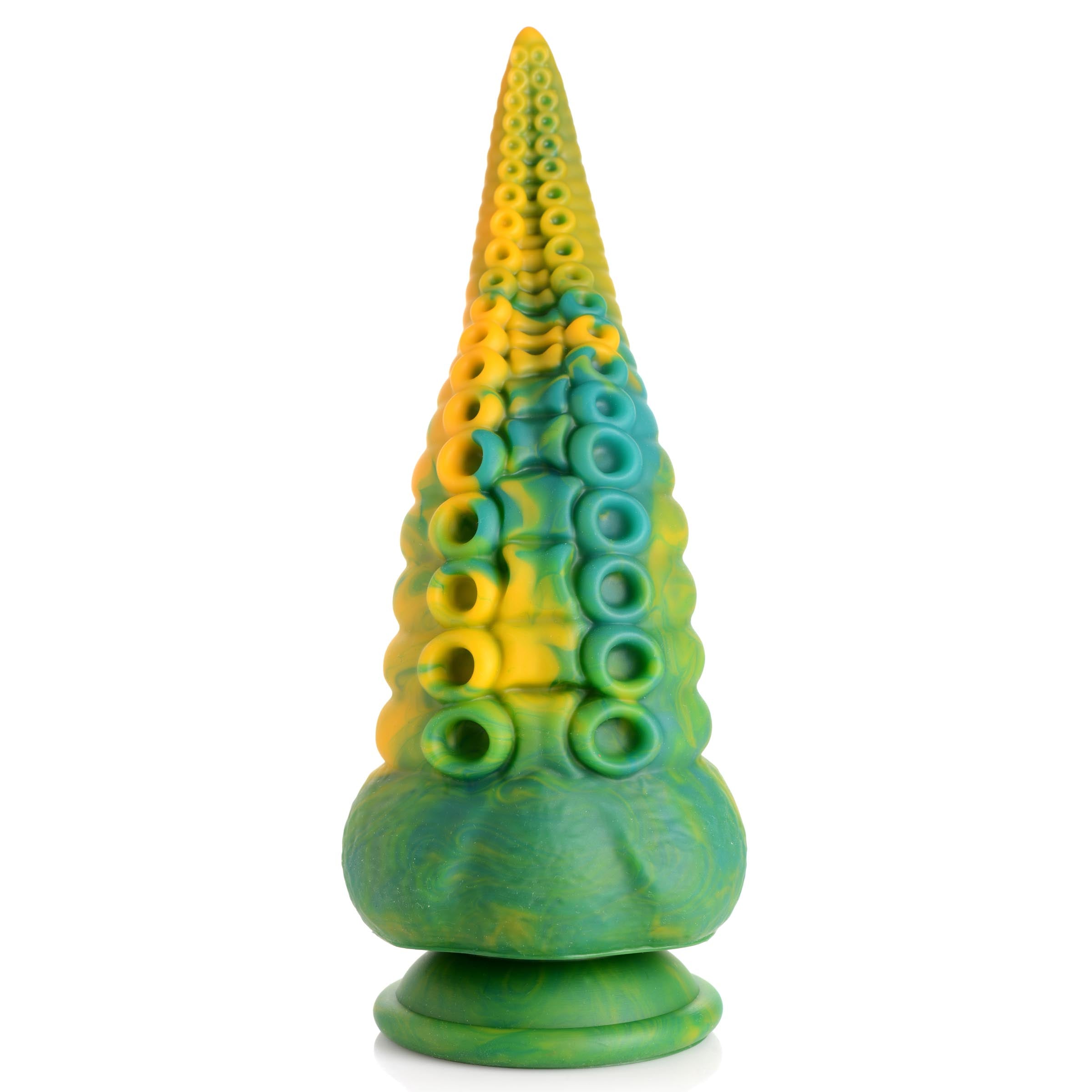 Adult toy resembling a green and yellow octopus with tentacles