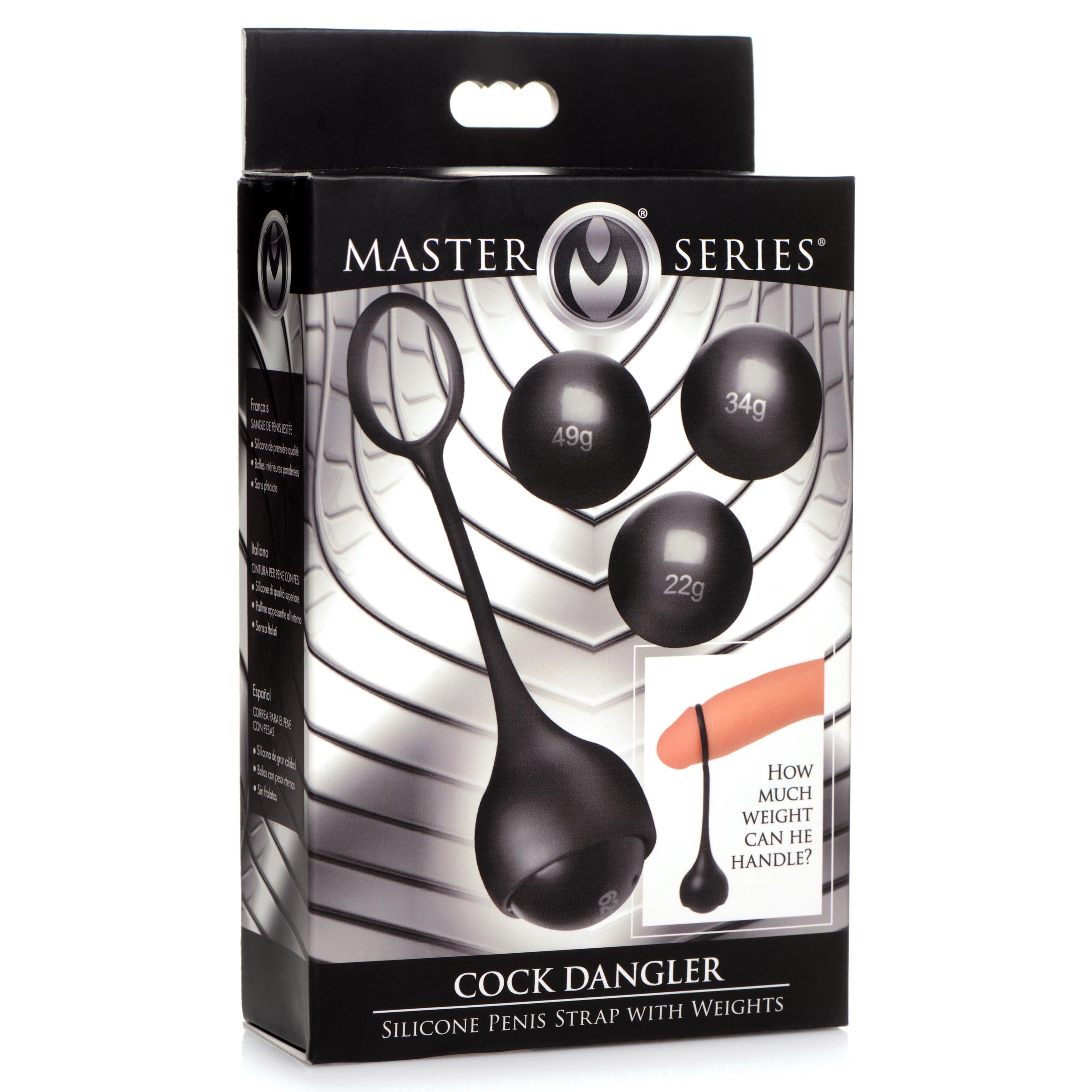 Master Series Cock Dangler penis strap with weights in black color