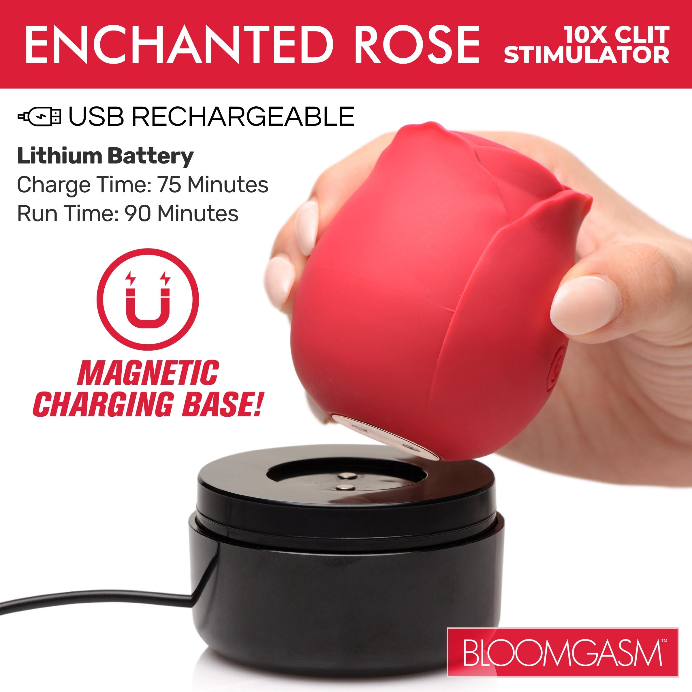 USB rechargeable Enchanted Rose 10x personal massager