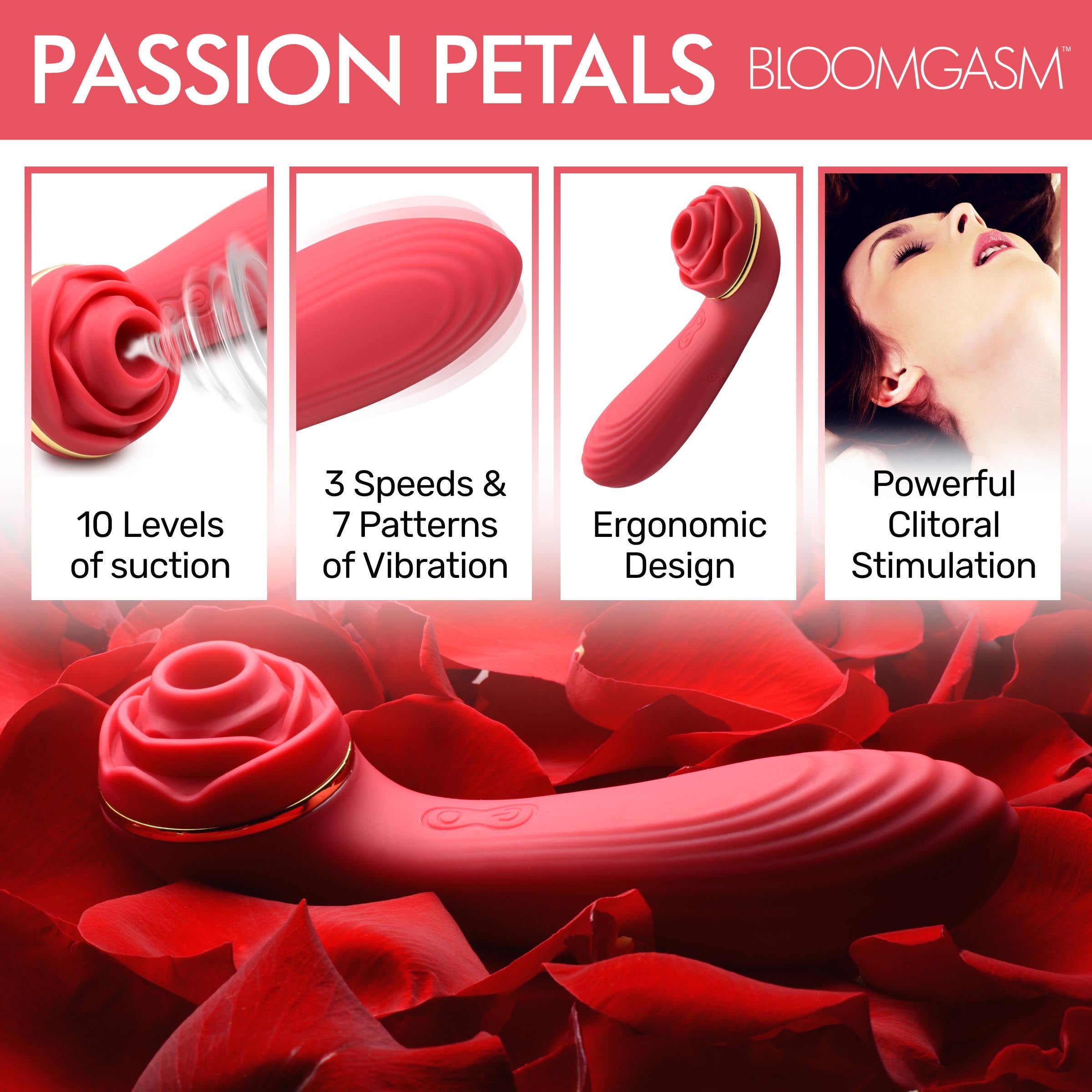 Packaging of the Passion Petals rose vibrator featuring the product name