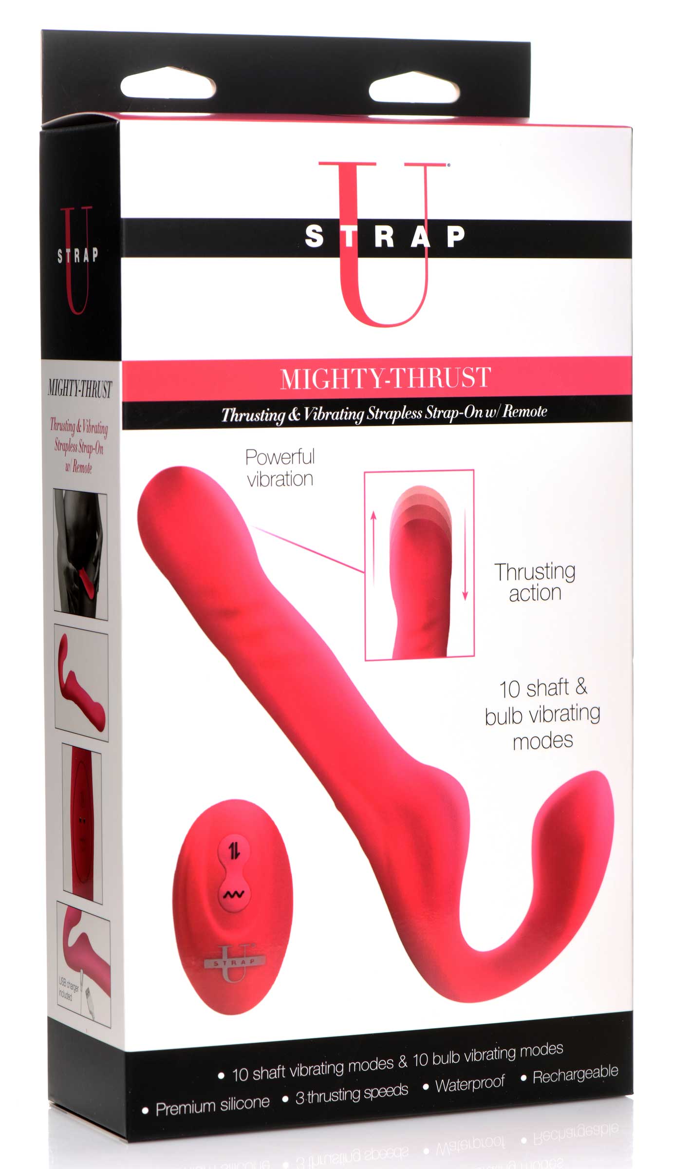 Red and pink strapless strap-on with vibration capability