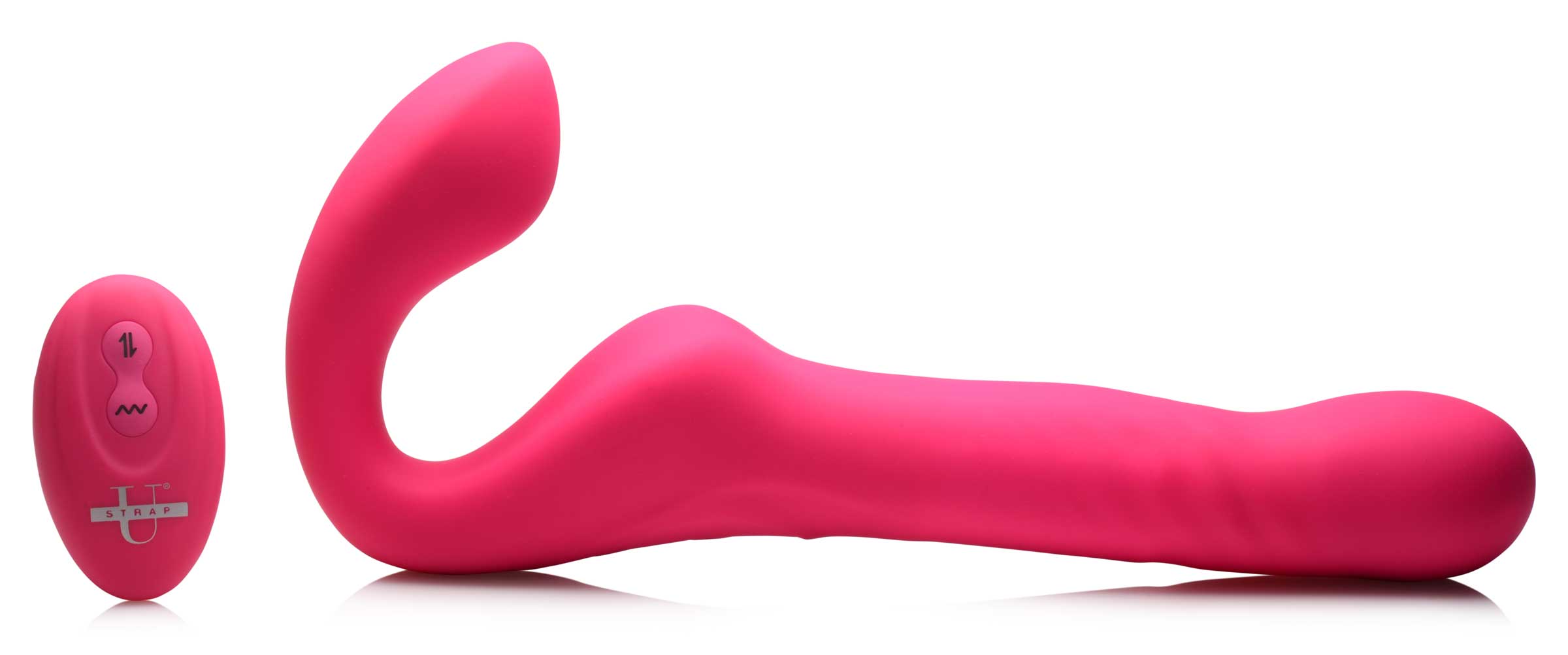 The strapless strap-on toy displayed alongside its wireless remote