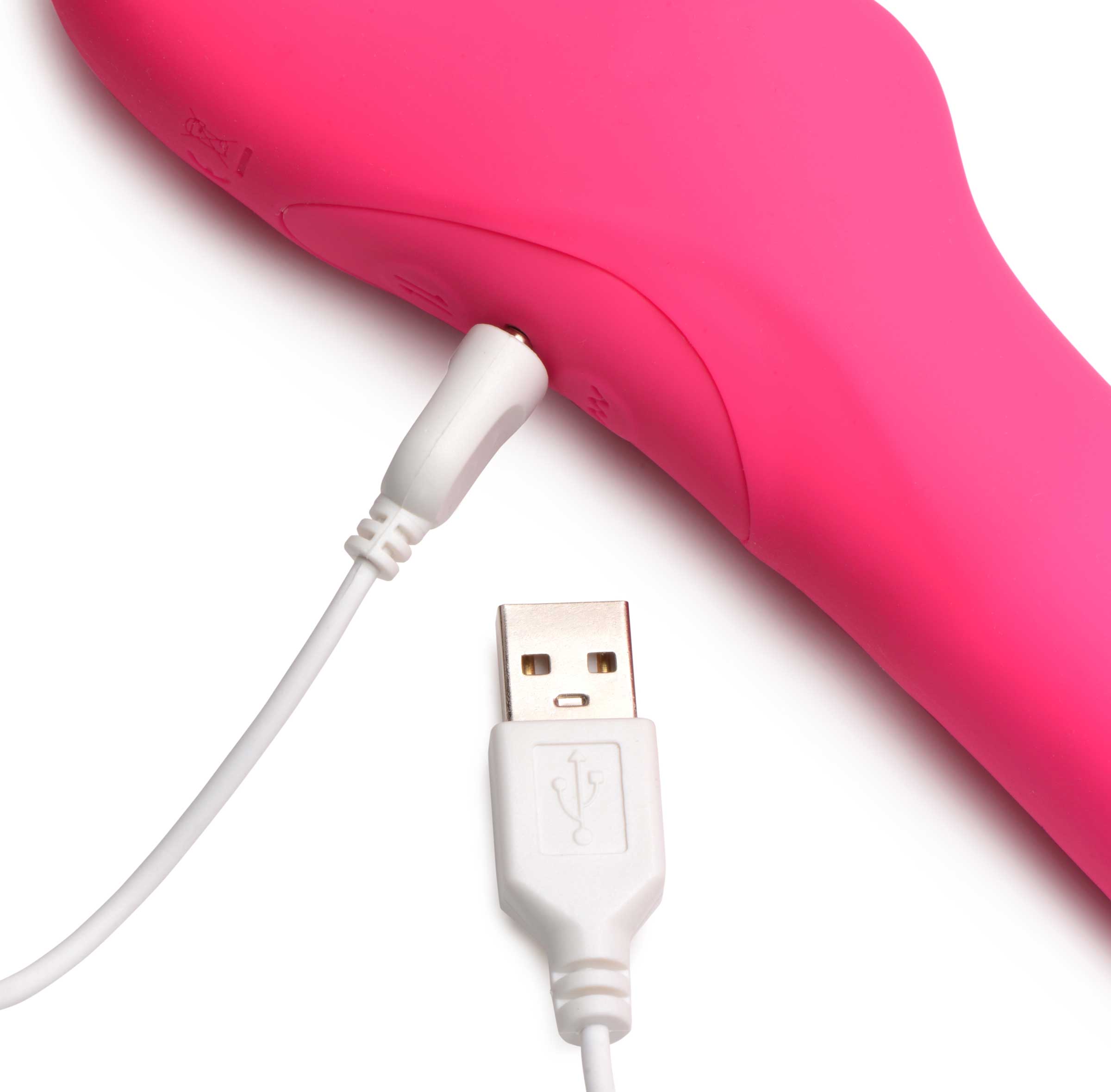 Strapless strap-on with a USB charging cable attached