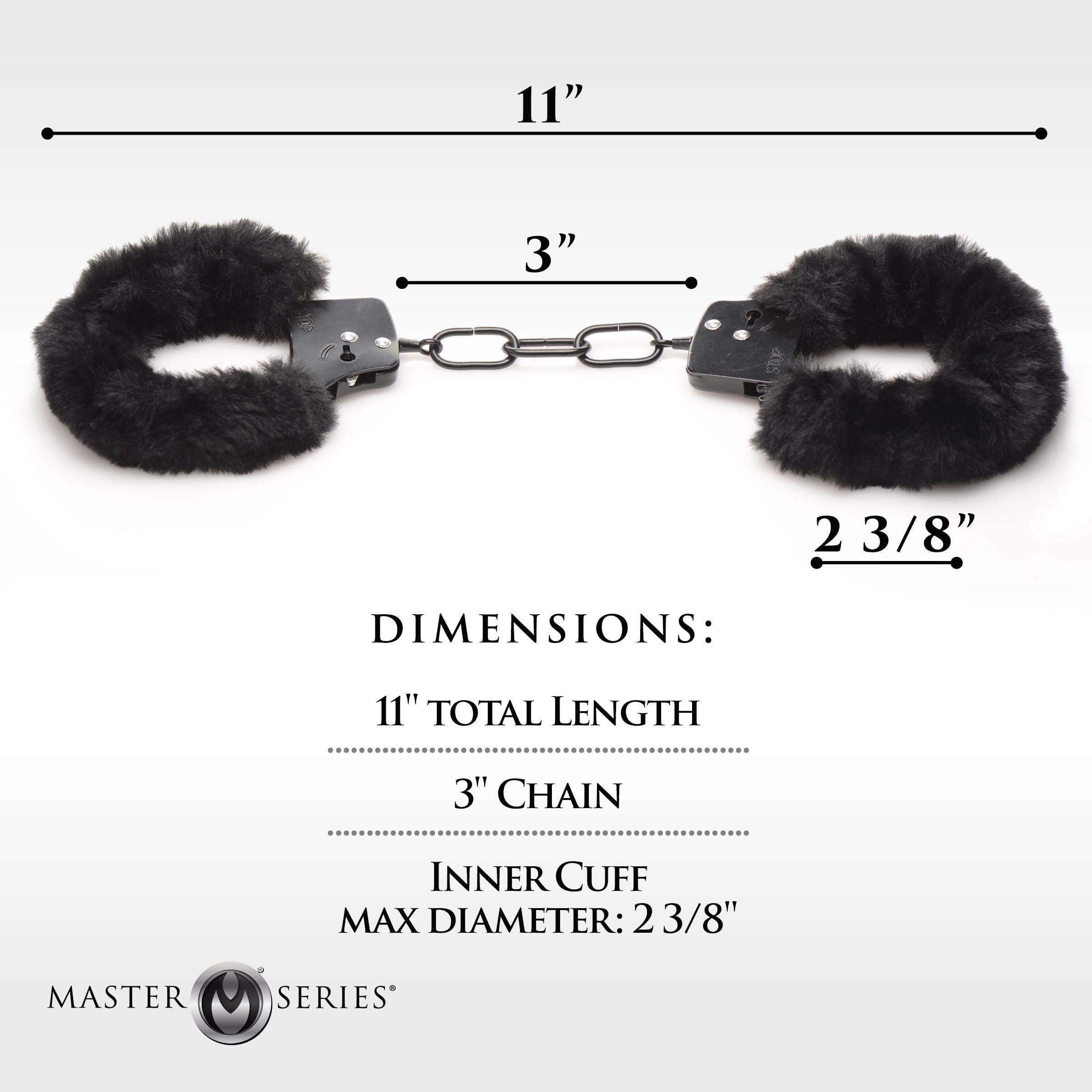 Size chart displaying the dimensions of furry handcuffs