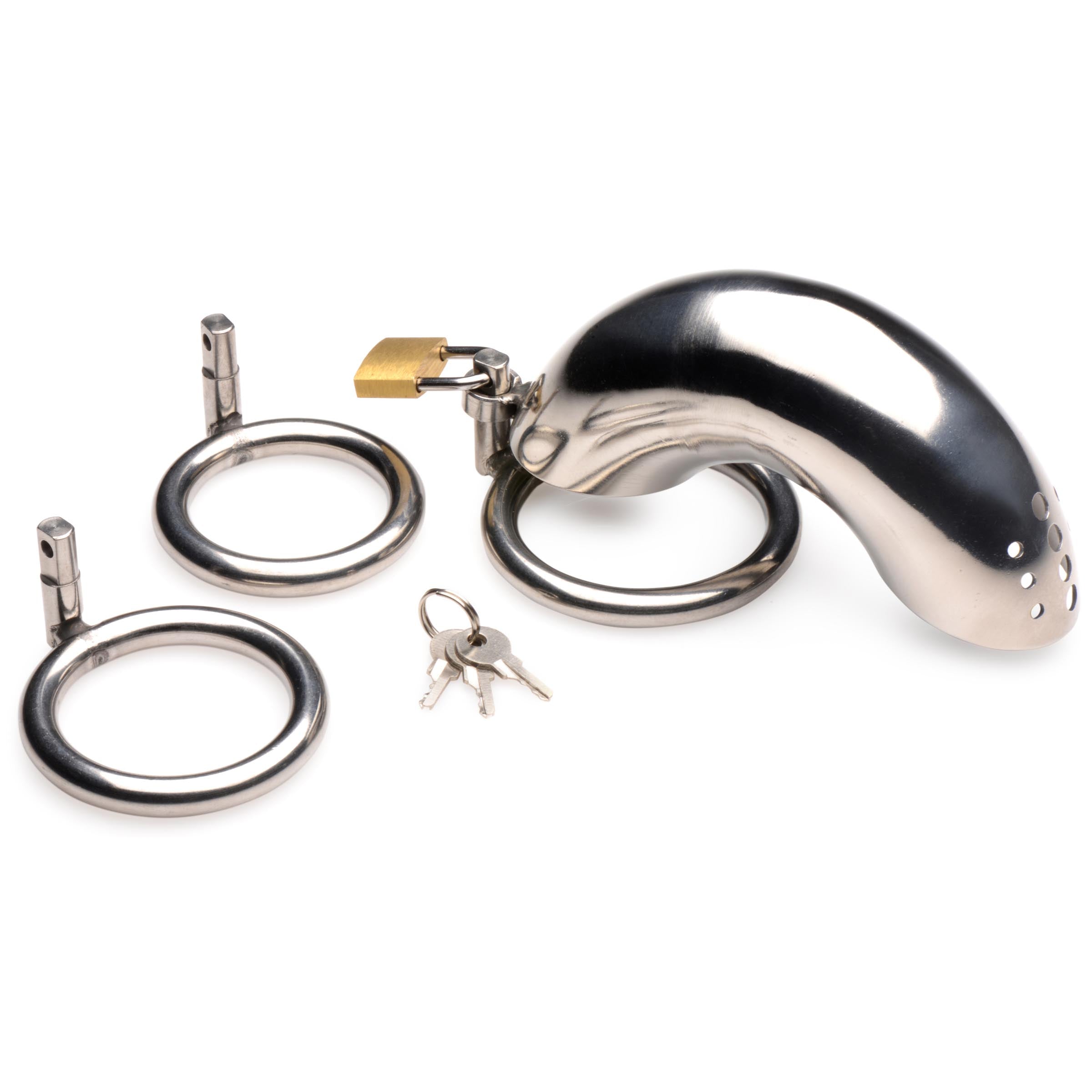 Stainless steel chastity cage with padlock and keys included