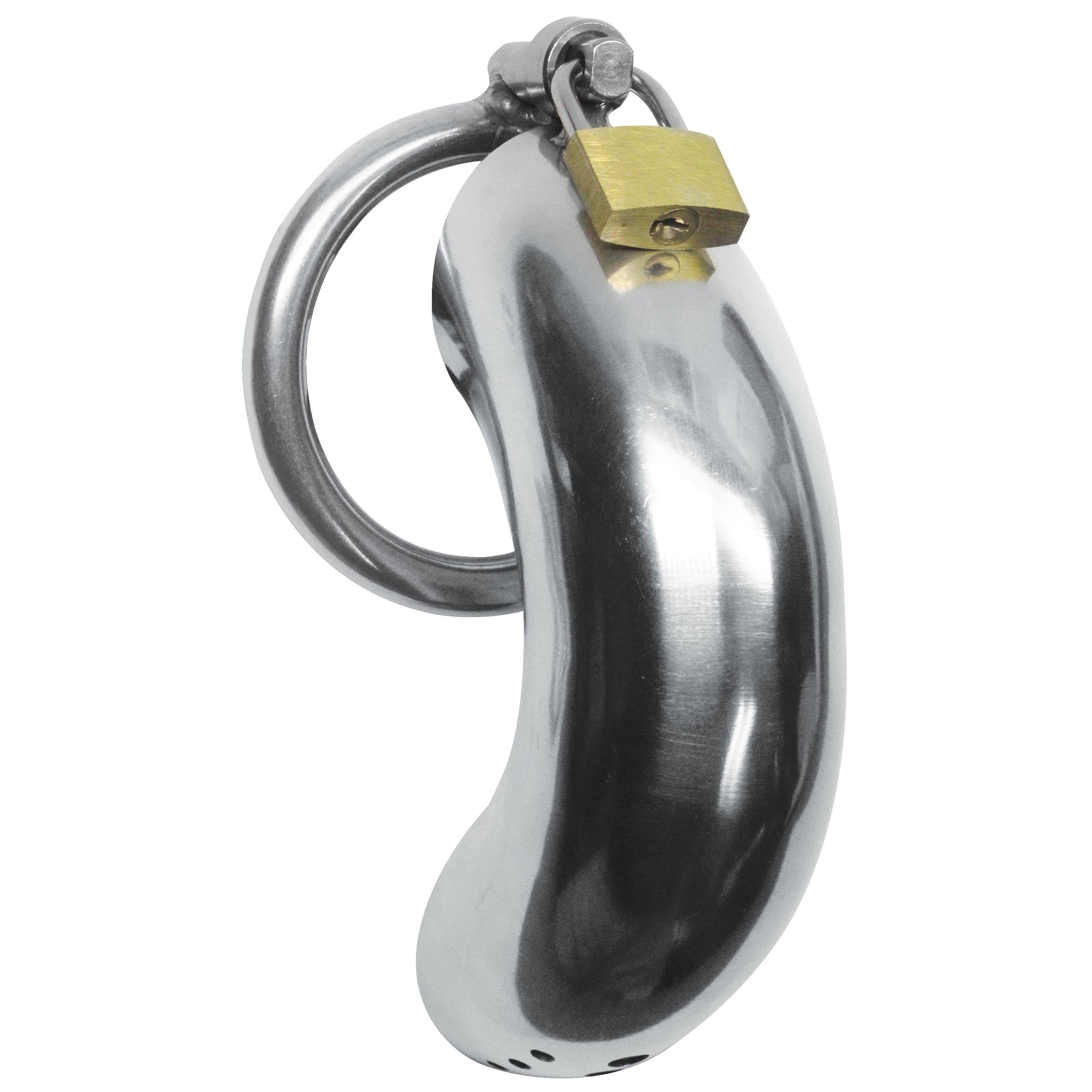 Stainless steel chastity cage with integrated lock design