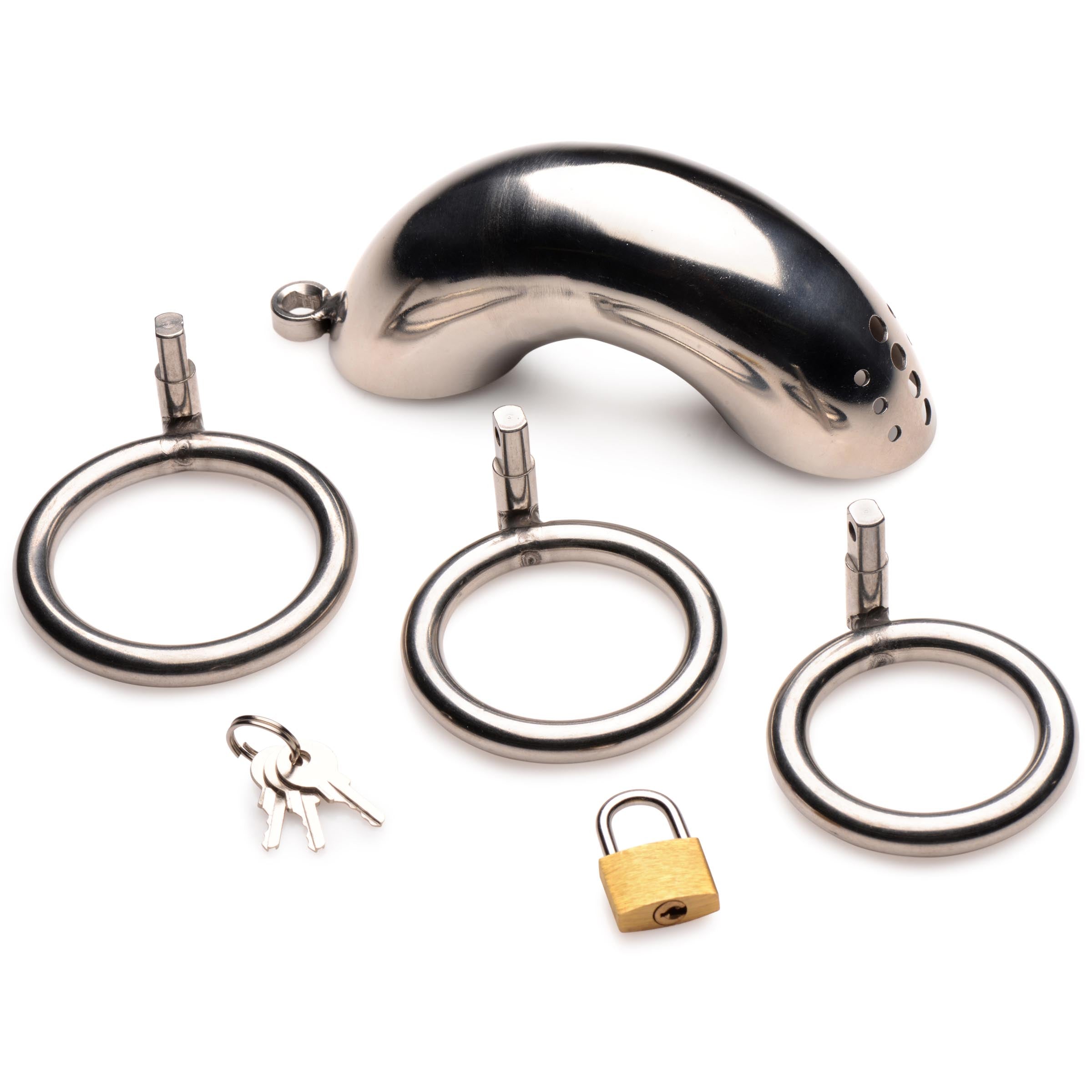 Various sized stainless steel rings for chastity cage assembly