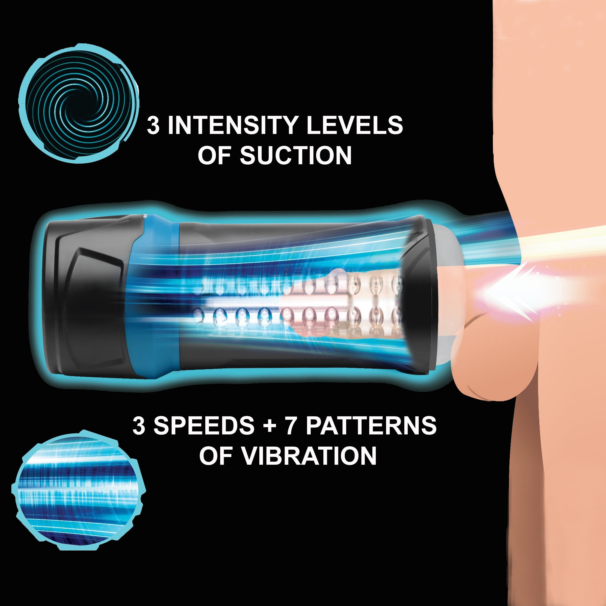 Detail of intensity level settings on The Milker Intense 13x Sucking Masturbator