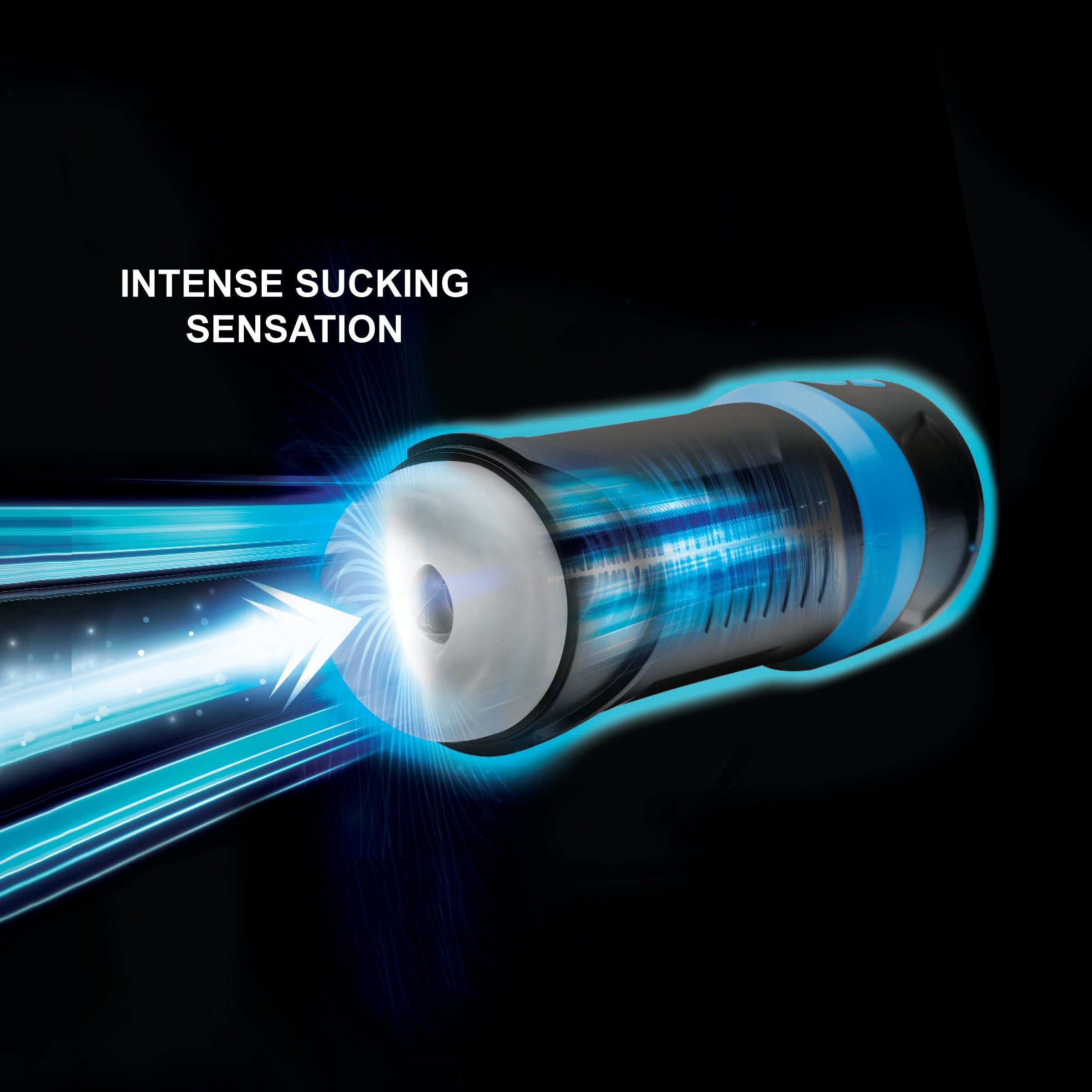 Illuminated feature of The Milker Intense 13x Sucking Masturbator showing blue light