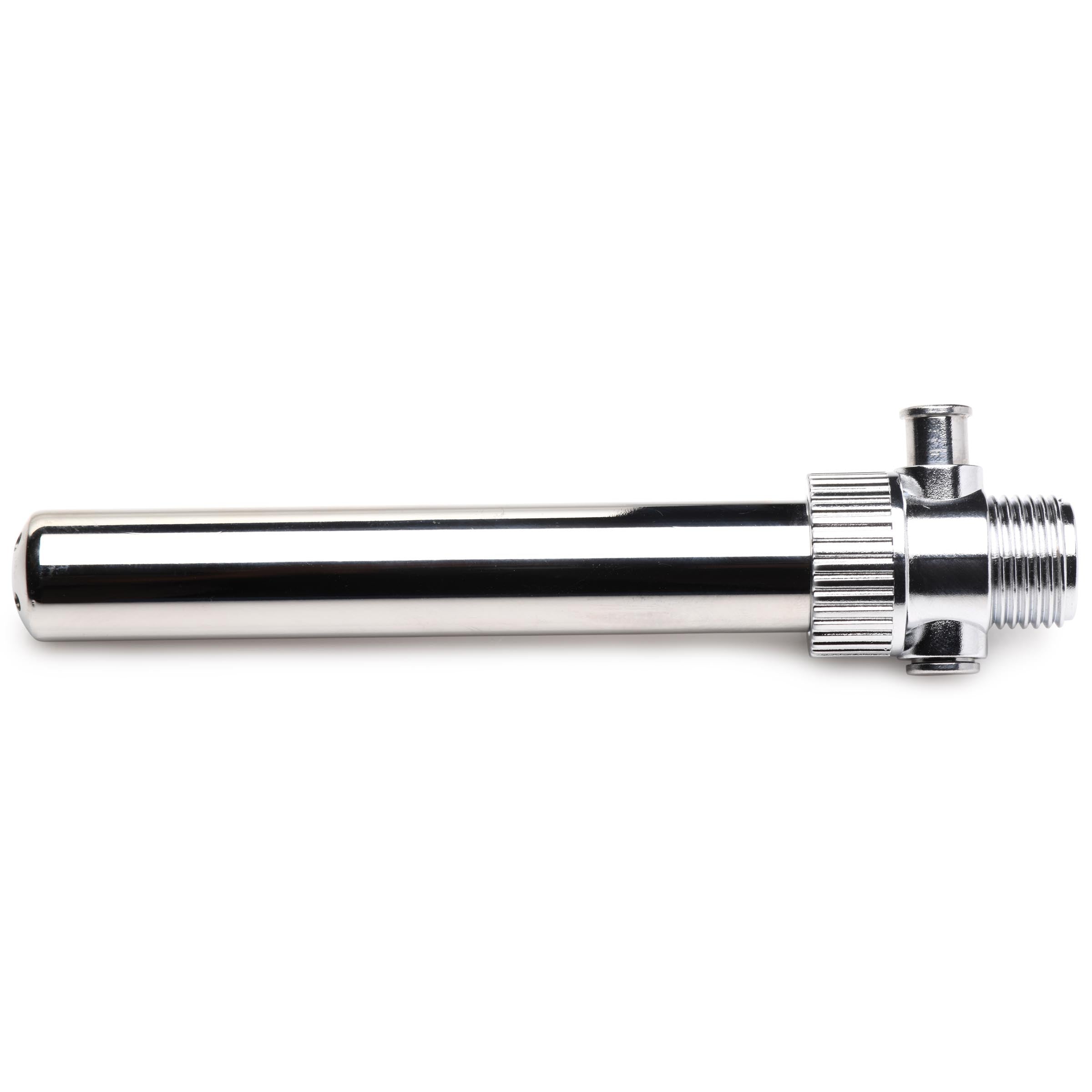 Detail of the stainless steel enema nozzle with quick shut-off feature