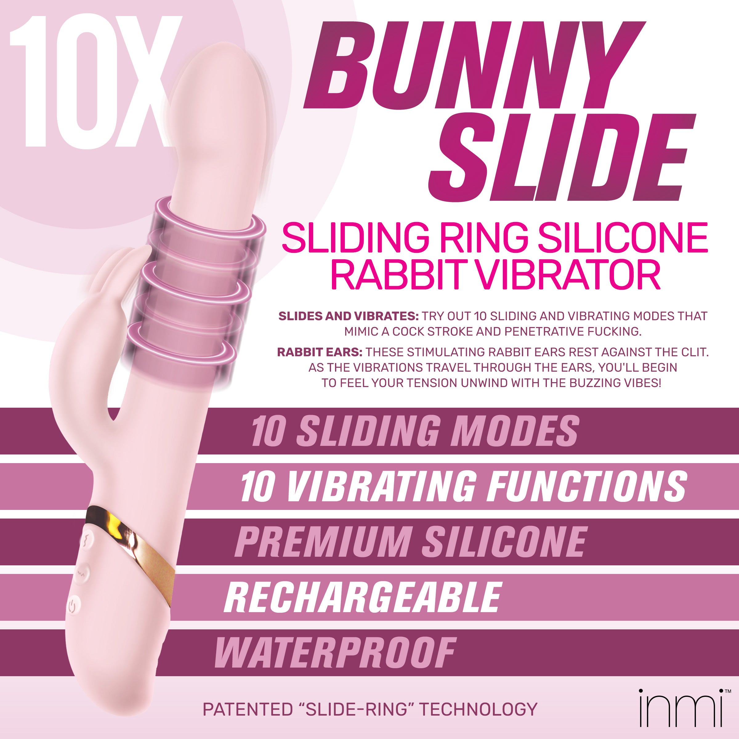 Packaging and branding details of the bunny slide ring vibrator displayed