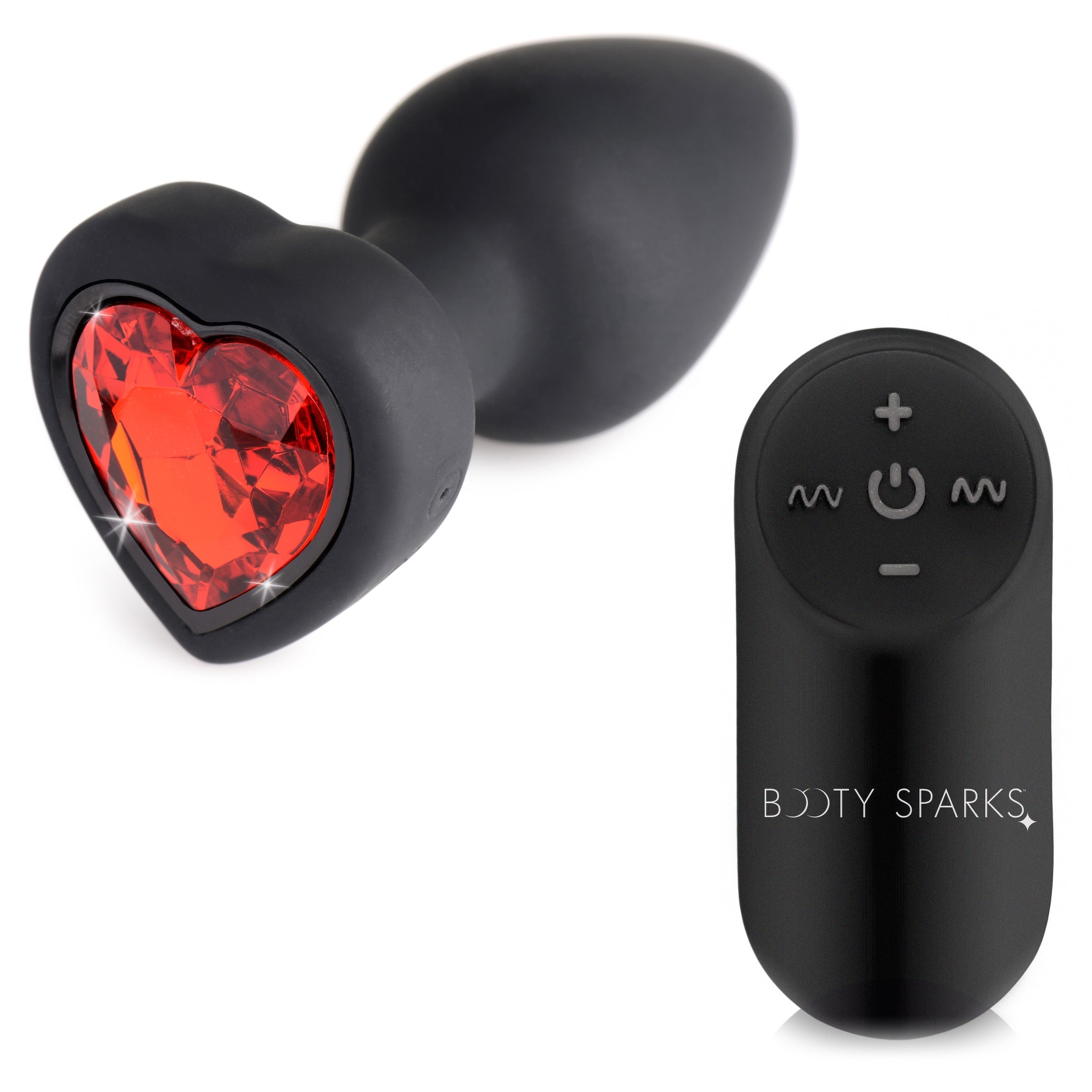 Black and red heart-shaped vibrating anal plug for anal stimulation