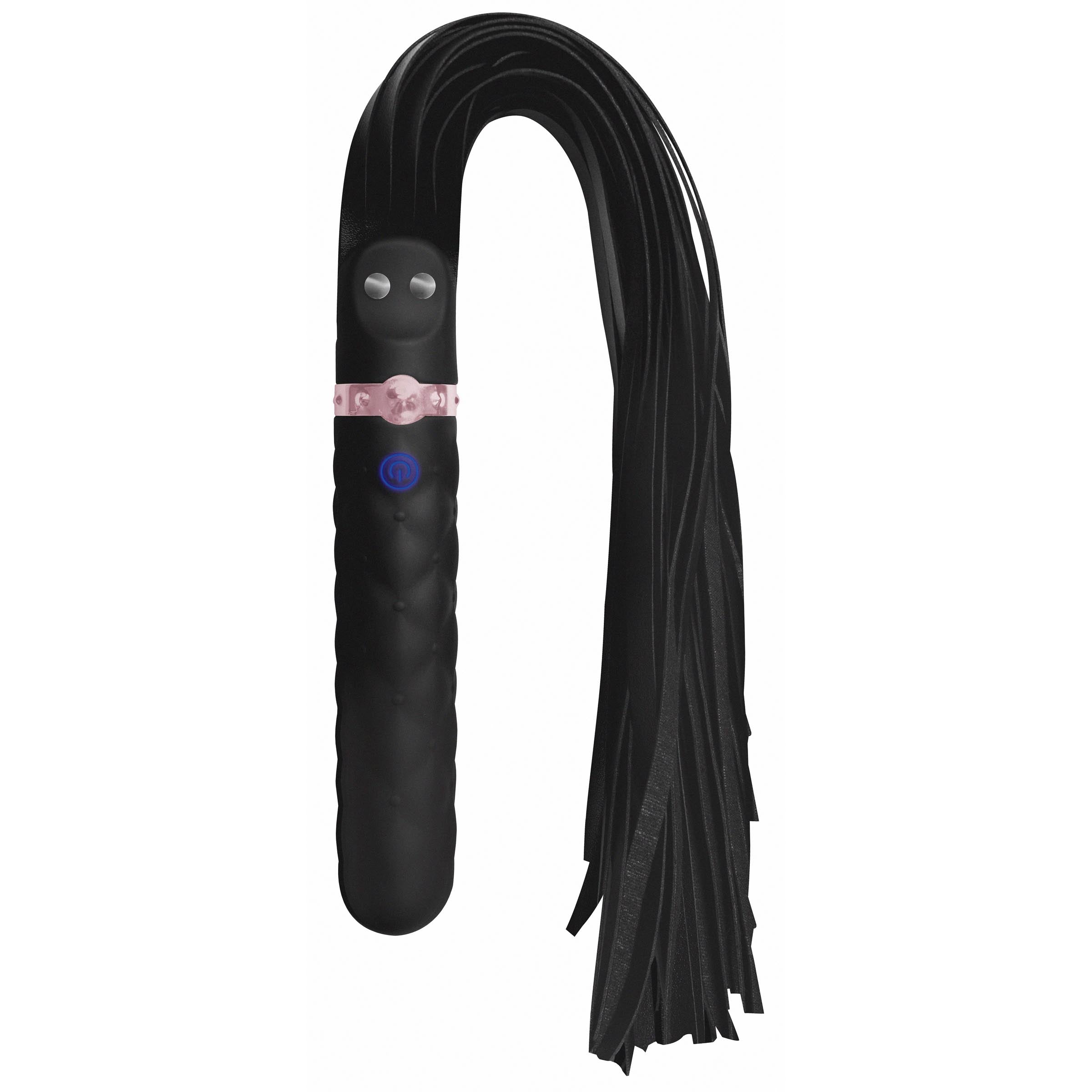 The 9x Vibrating Silicone Dildo Flogger adorned with a decorative pink bow