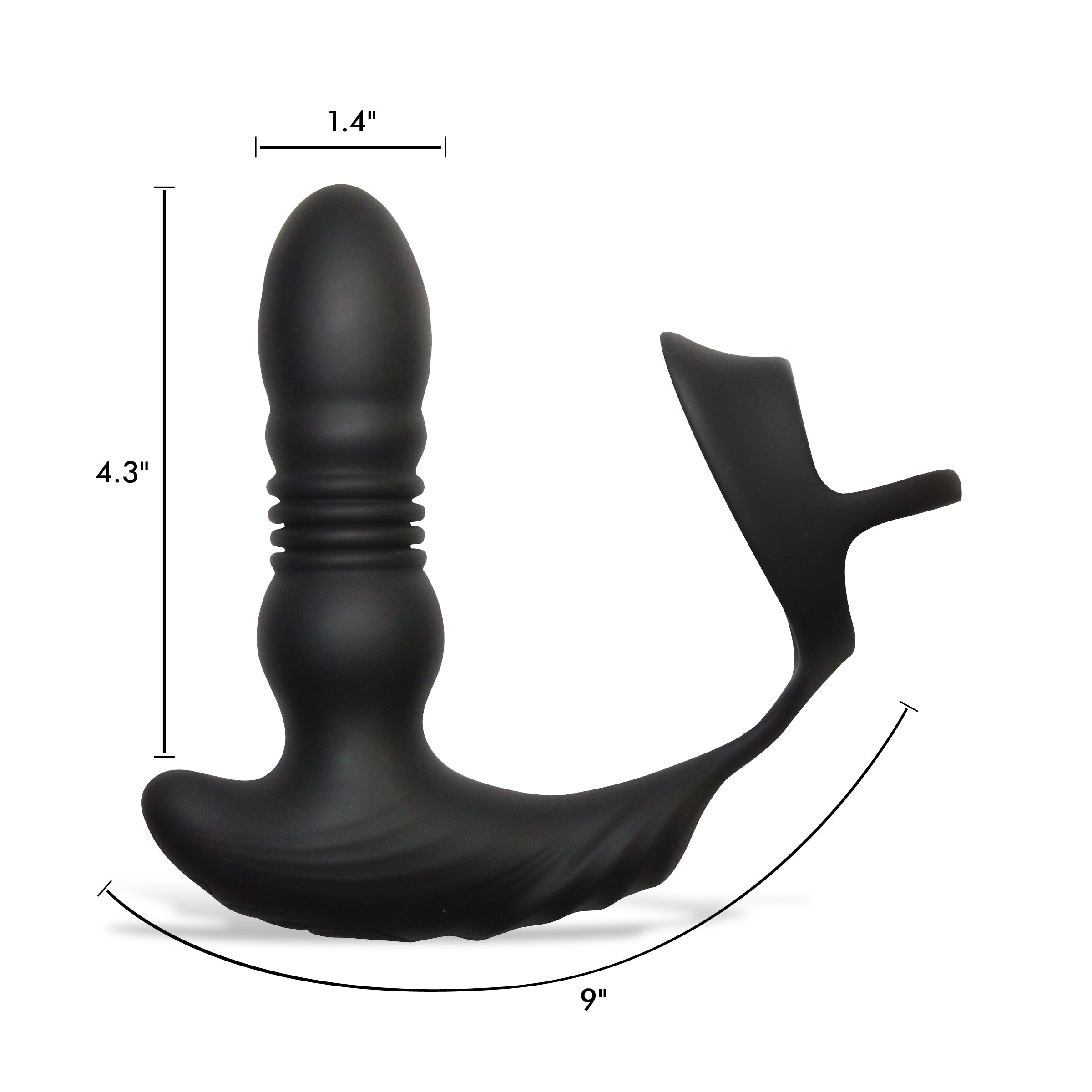 Size dimensions of the thrusting vibrator shown alongside a ruler for scale.""