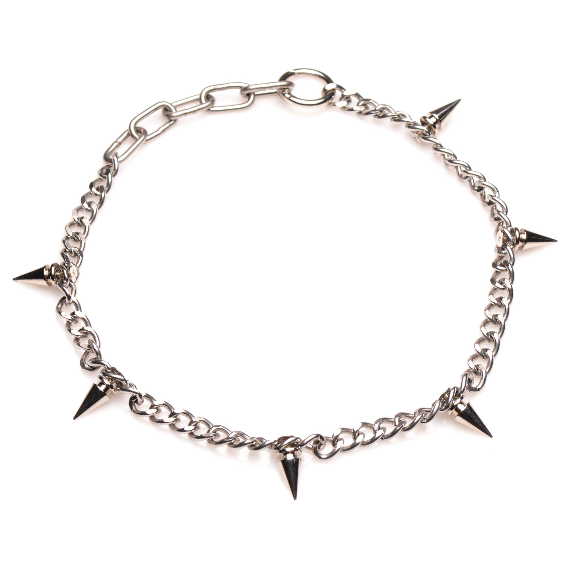 Detail view of the Spiked Punk Necklace worn as a bracelet