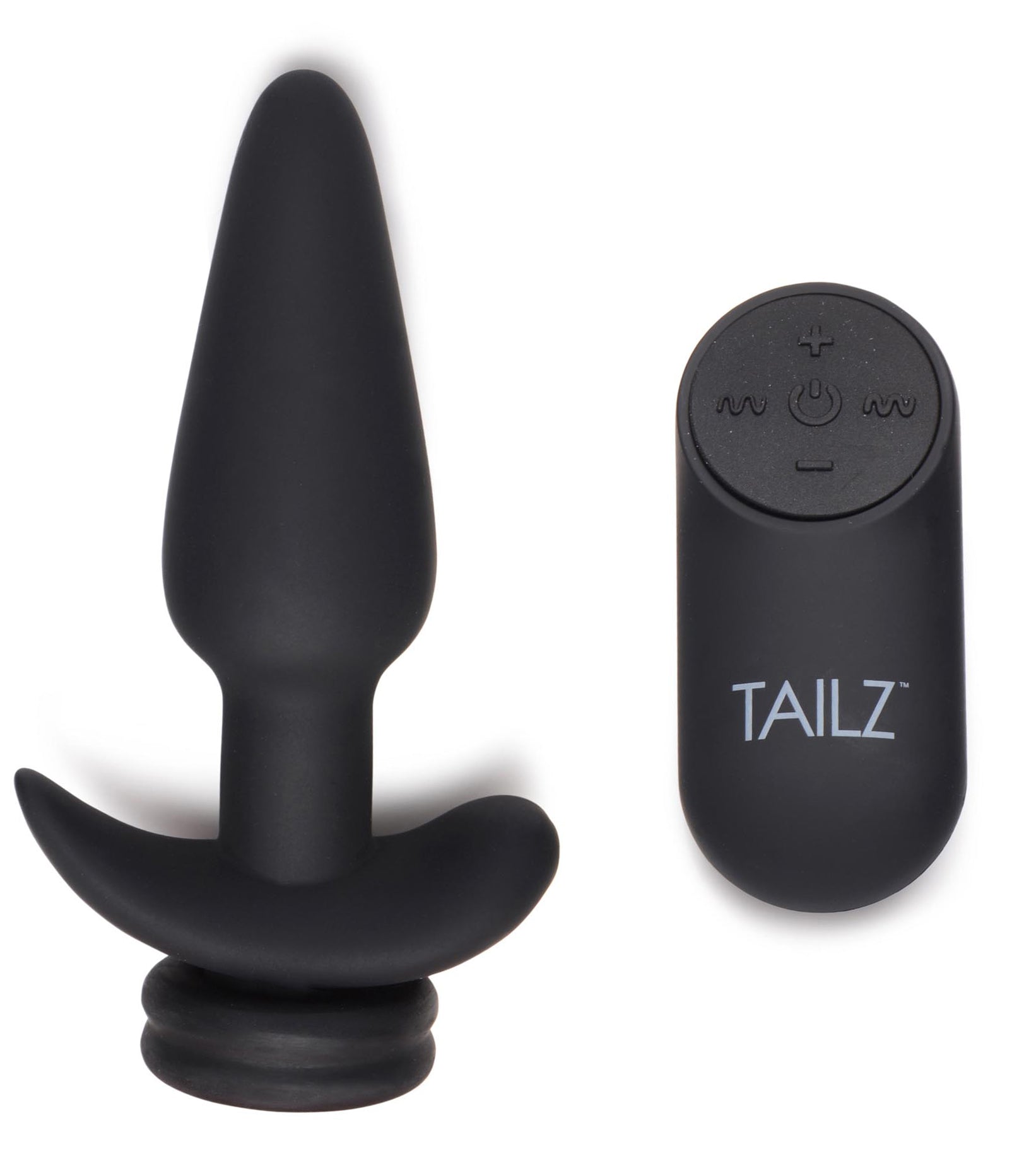 Small vibrating anal plug with a detachable bunny tail and remote control displayed